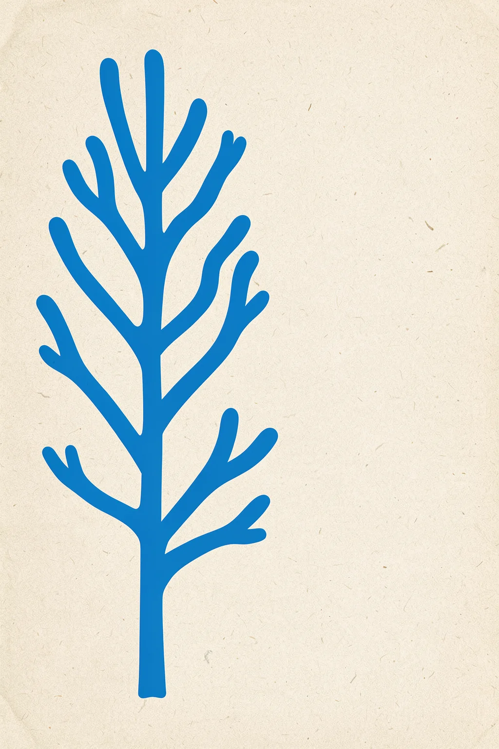 Blue Coral Dance. A simple bright-blue branching coral-like form stands upright on a lightly textured cream background.