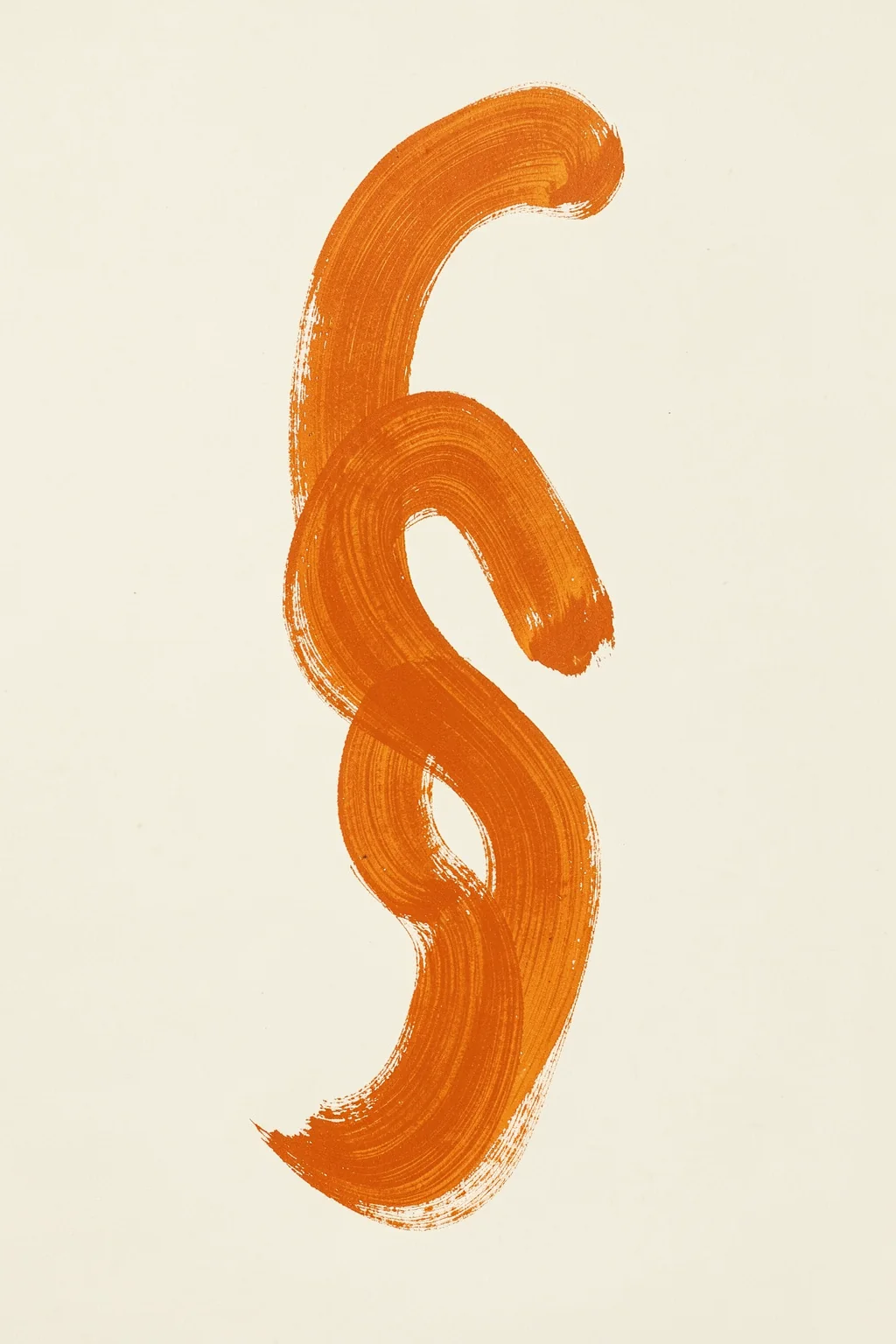 Bold Abstract Flow. A single orange brushstroke loops down the center of a pale cream background.