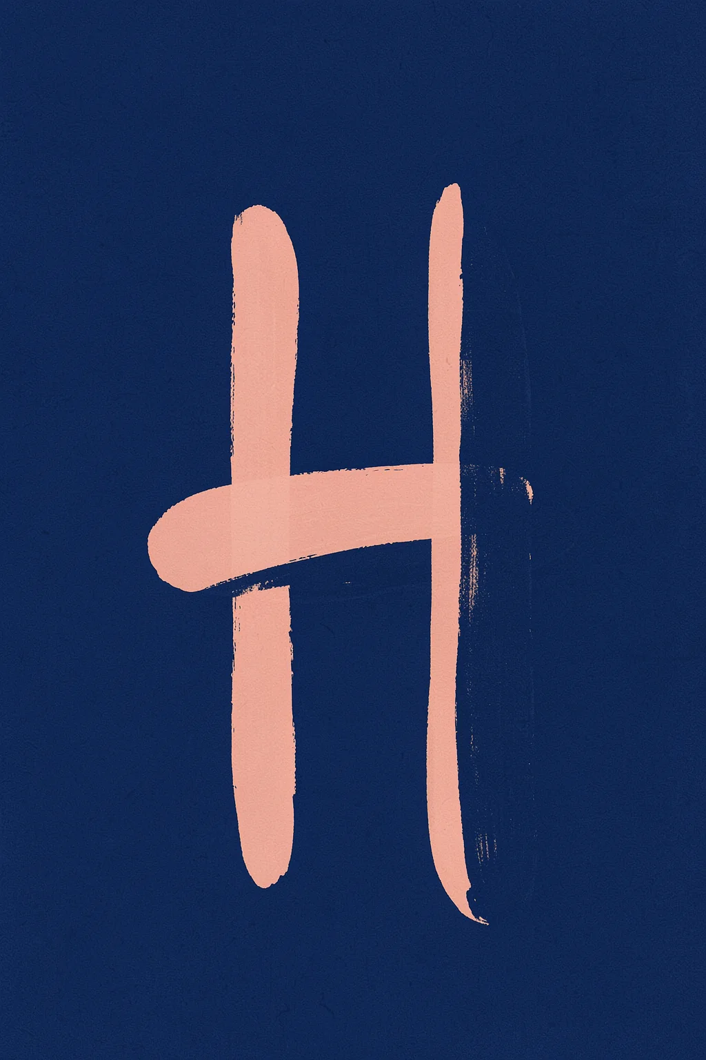 Calm Organic Shapes. Two broad peach brushstrokes cross to form an abstract H-like figure against a solid deep navy background.
