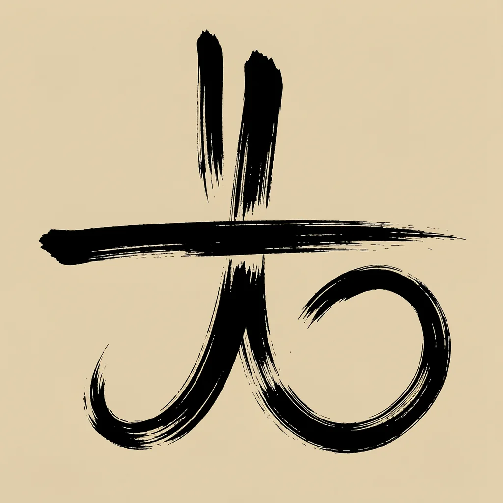 Minimalist Black Brushstrokes. A thick black horizontal brushstroke crosses vertical marks and two looping curves on a warm beige background.