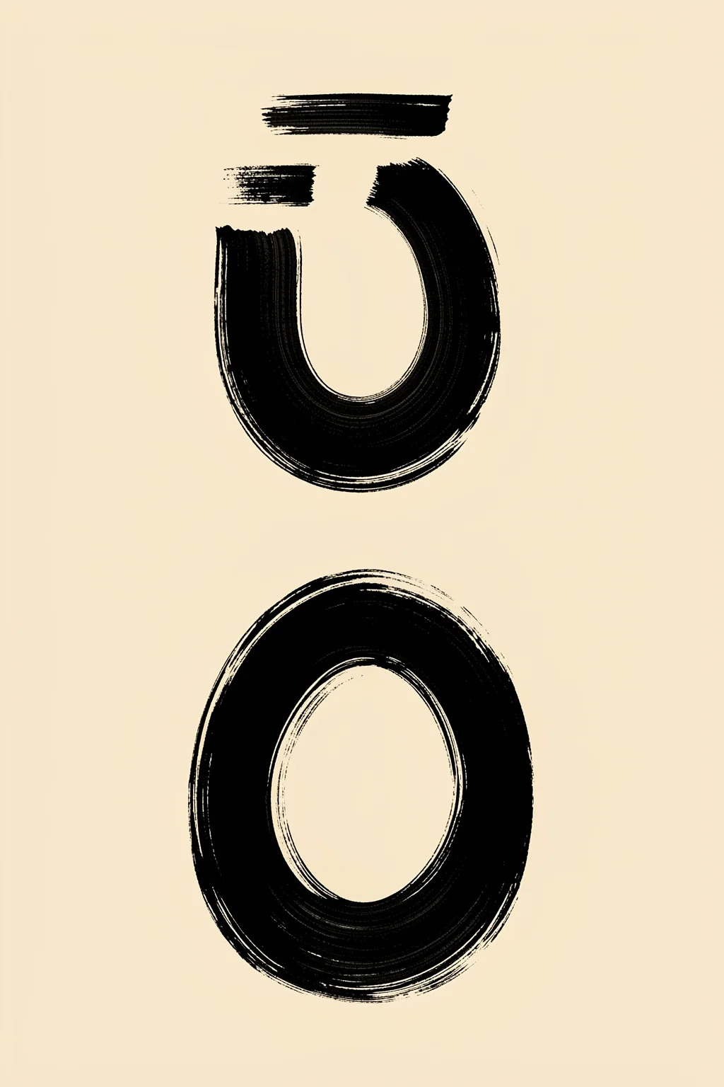 Modern Arch Forms. Two bold black brush loops, one open and one ring-shaped, are stacked vertically with short detached strokes above them.
