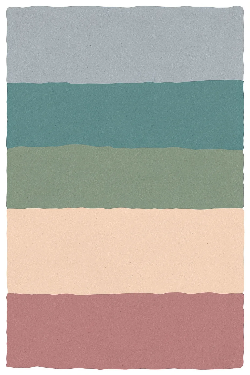 Serene Horizon Landscape. Five rough-edged horizontal color bands—gray-blue, teal, sage, pale peach, and dusty rose—are stacked like a simplified horizon.