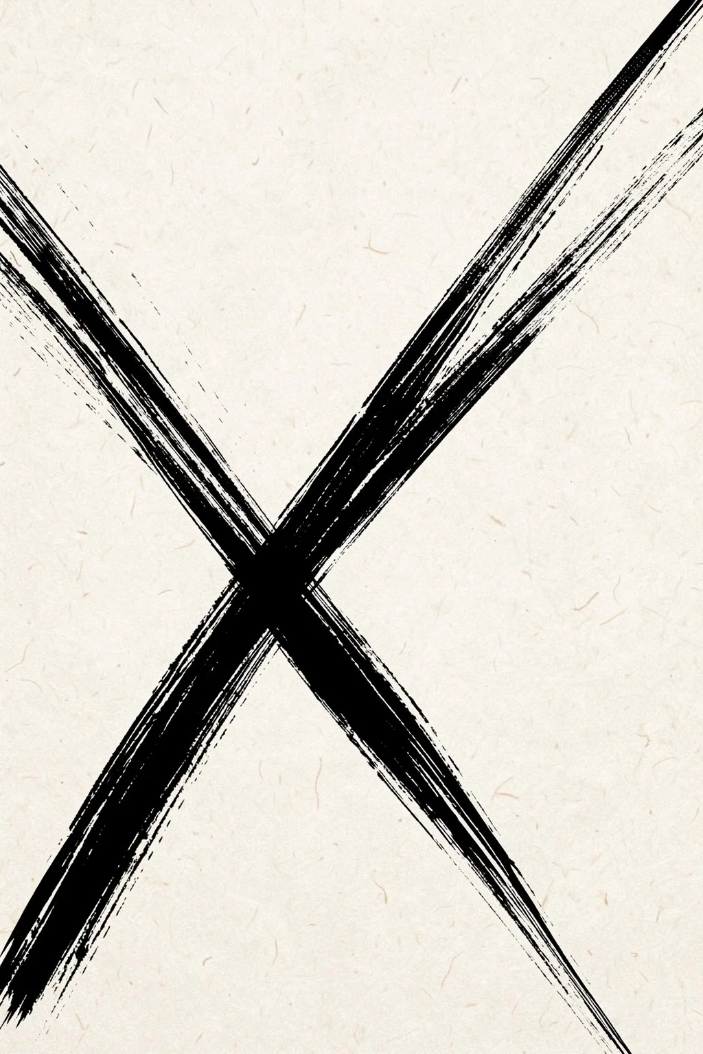 Curved Strokes. Two broad black dry-brush strokes cross diagonally in an X over textured ivory paper.