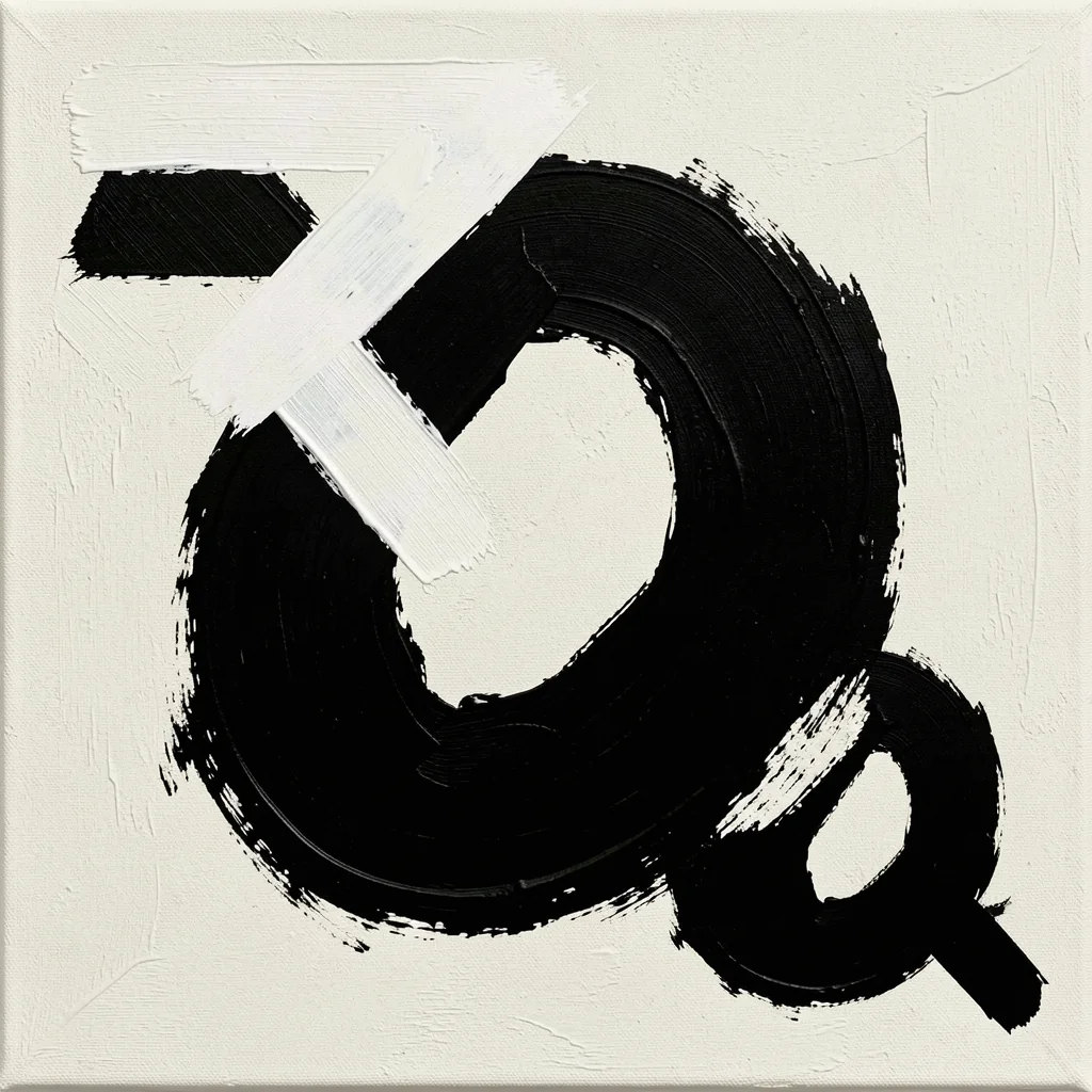 Abstract Melody No6. A large black painted loop with a white diagonal stroke is paired with a smaller loop at the lower right.