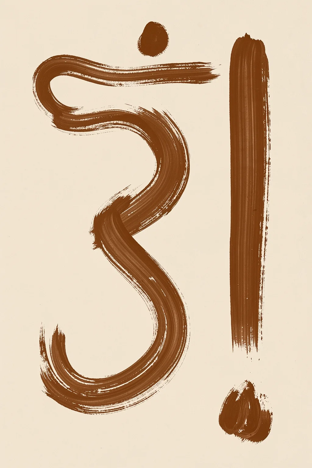 Curves and Lines. Loose brown brushstrokes form a winding curve, a vertical stroke, and two small marks on a warm cream background.