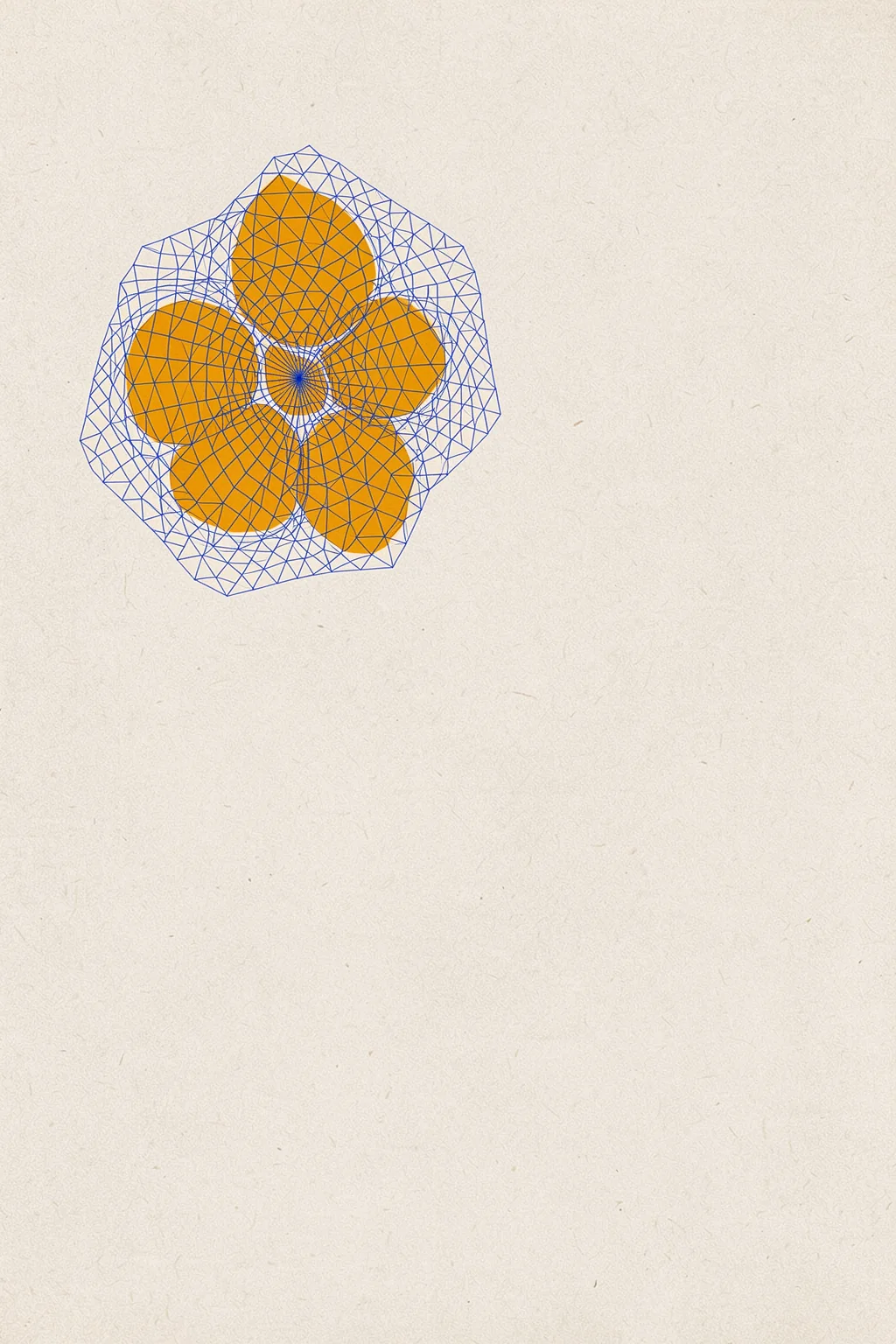 Five Lemons In a Net Bag. Five orange-yellow lemons sit inside a blue wire-mesh net on textured cream paper.