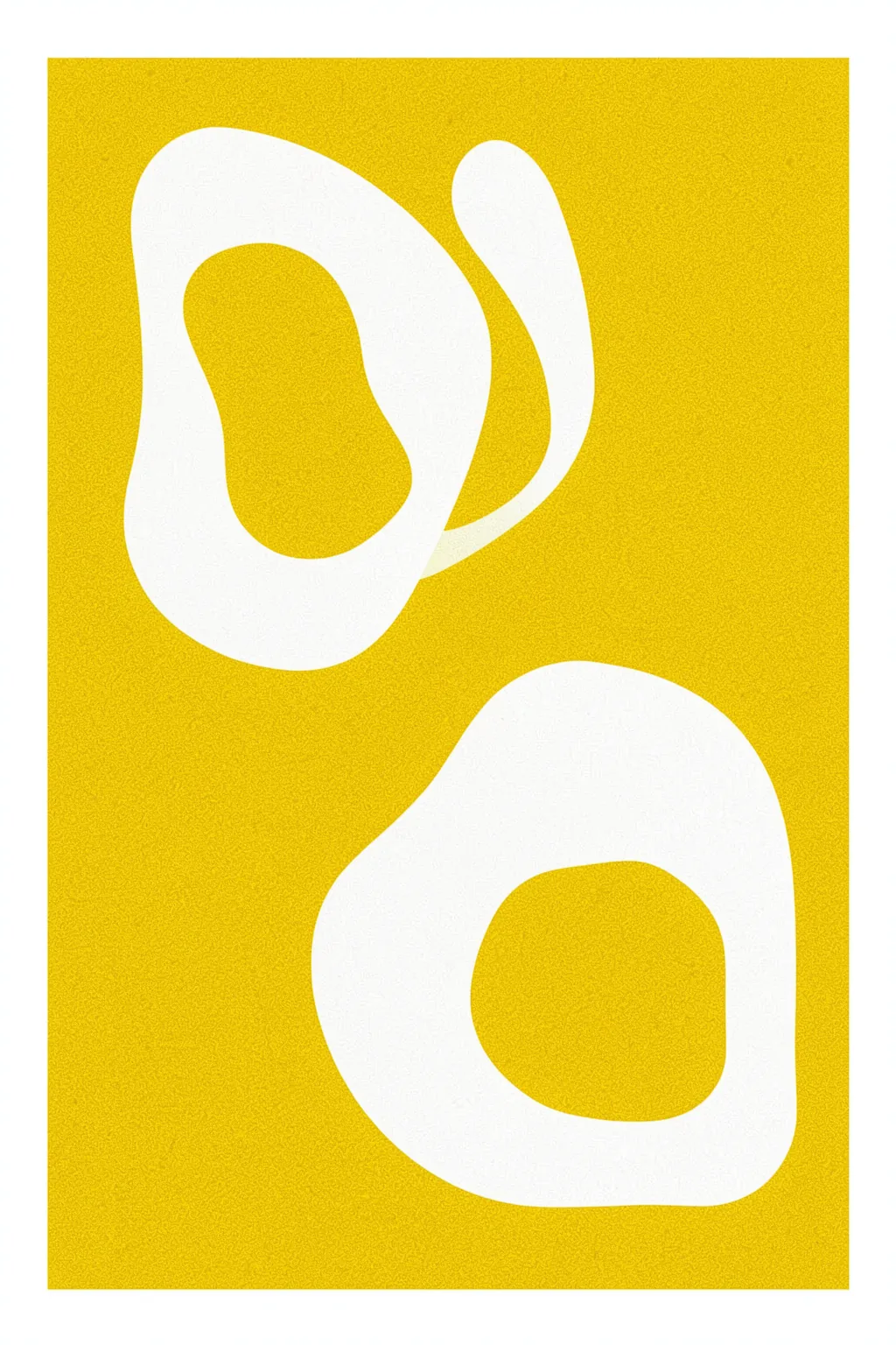 Mellow. Two large white looping organic shapes sit on a textured golden-yellow field.