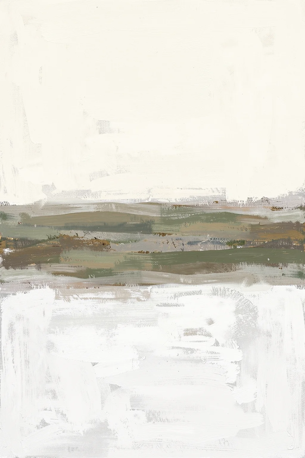 Sun Set No3. Soft white, gray, and sage brushstrokes overlap in a pale abstract composition.