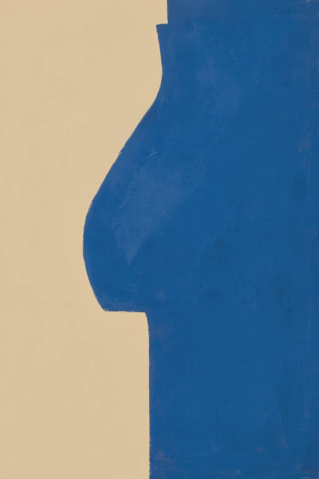 Elegant Blue Body. A broad, textured deep-blue abstract form curves across a warm beige ground.
