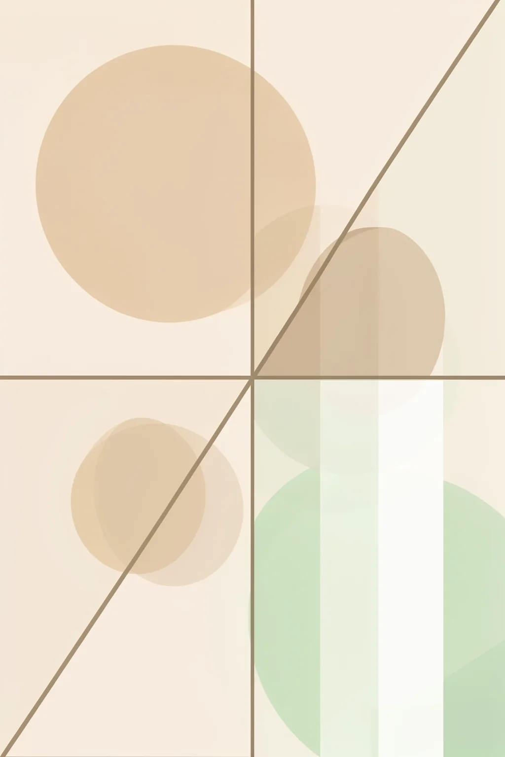 Serene Layered Geometry. Muted beige circles, semicircles, and thin intersecting lines create a balanced geometric arrangement on cream.