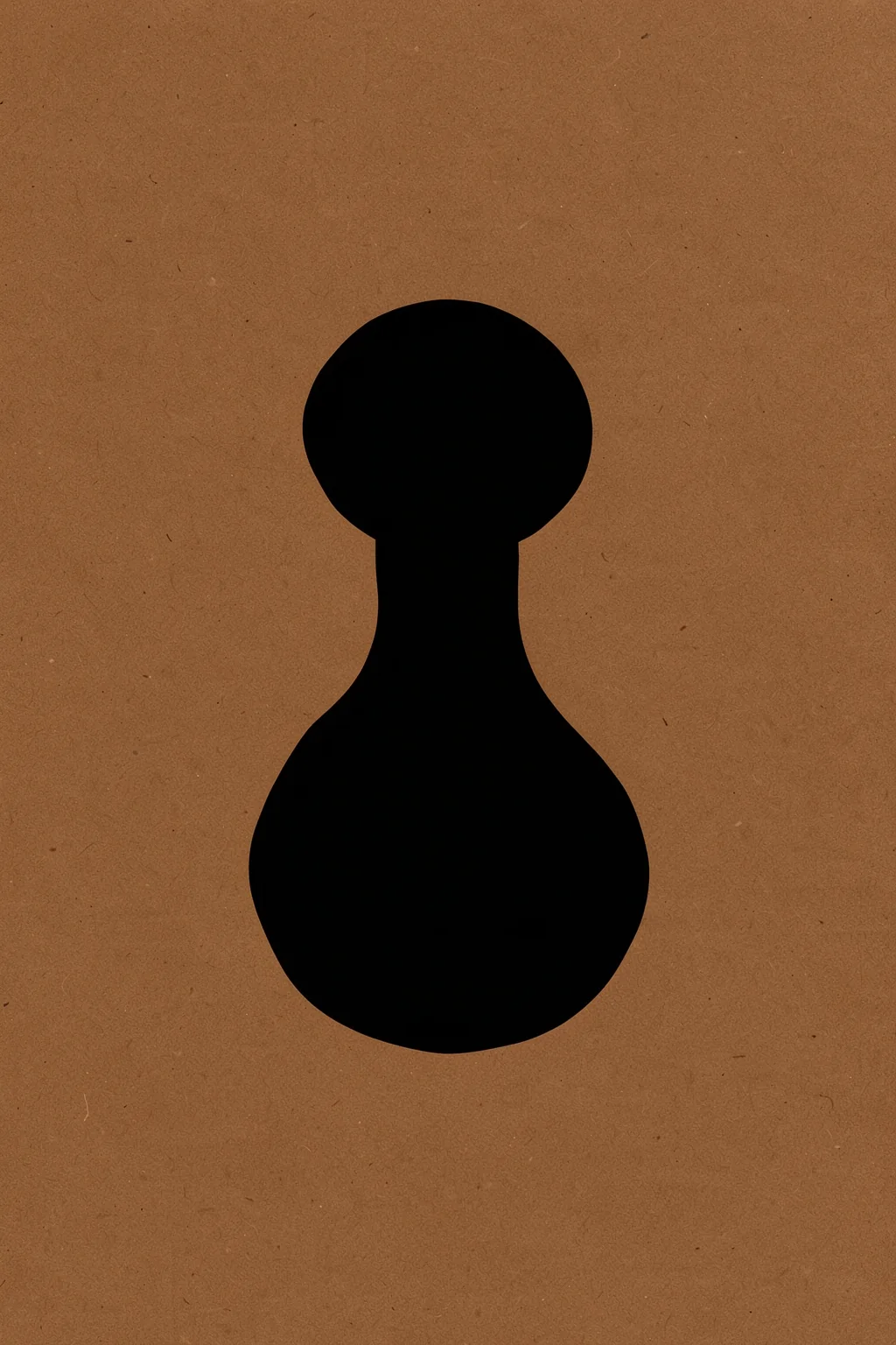 Earthy Abstract Black Form. A simple black vase silhouette with a round top and curved body is centered on textured brown paper.