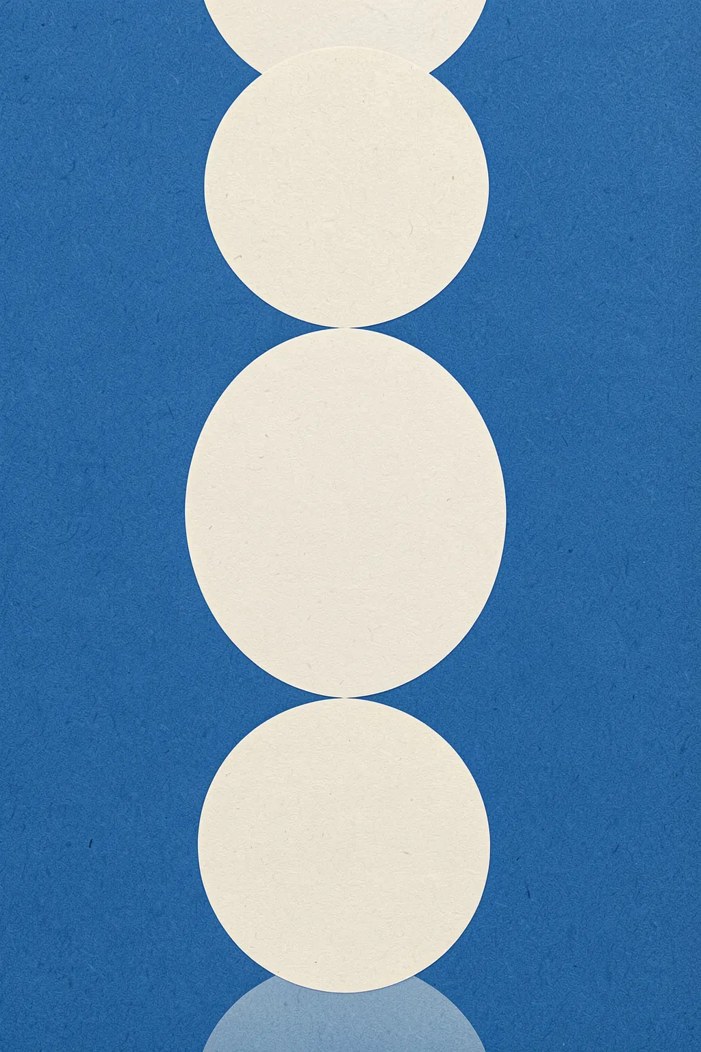 Geometric Blue Vase. Three cream semicircles and circles are stacked vertically against a textured blue background.