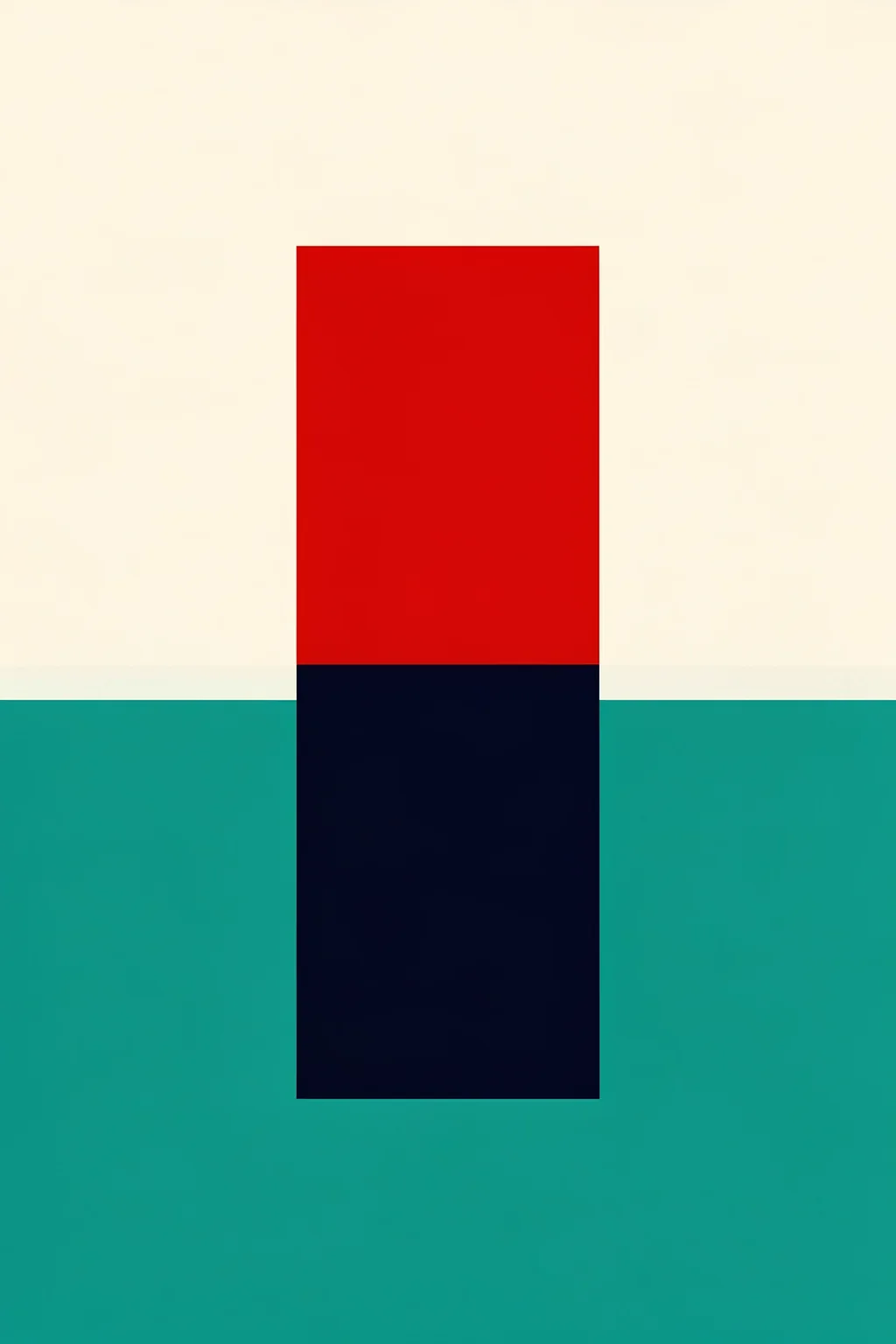 Red Blue Geometric Blocks. A red-and-navy vertical rectangle stands centered across cream and teal horizontal fields.