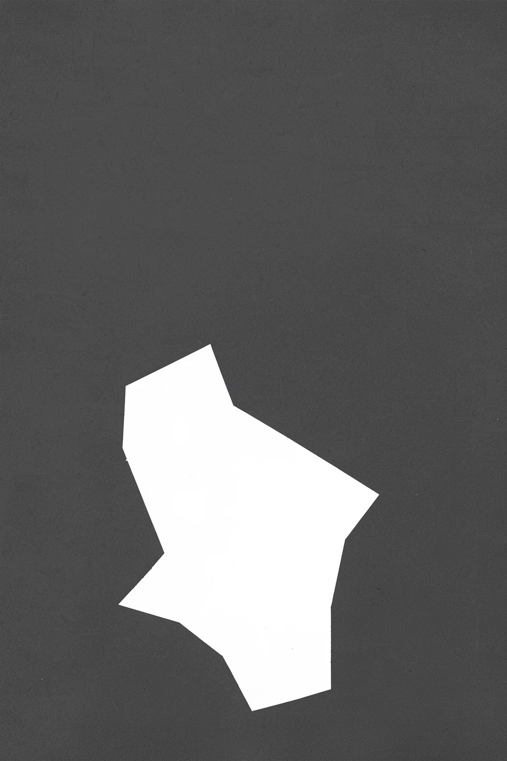 Sharp Geometric Contrast. A single irregular white polygon sits against a solid charcoal-gray background.