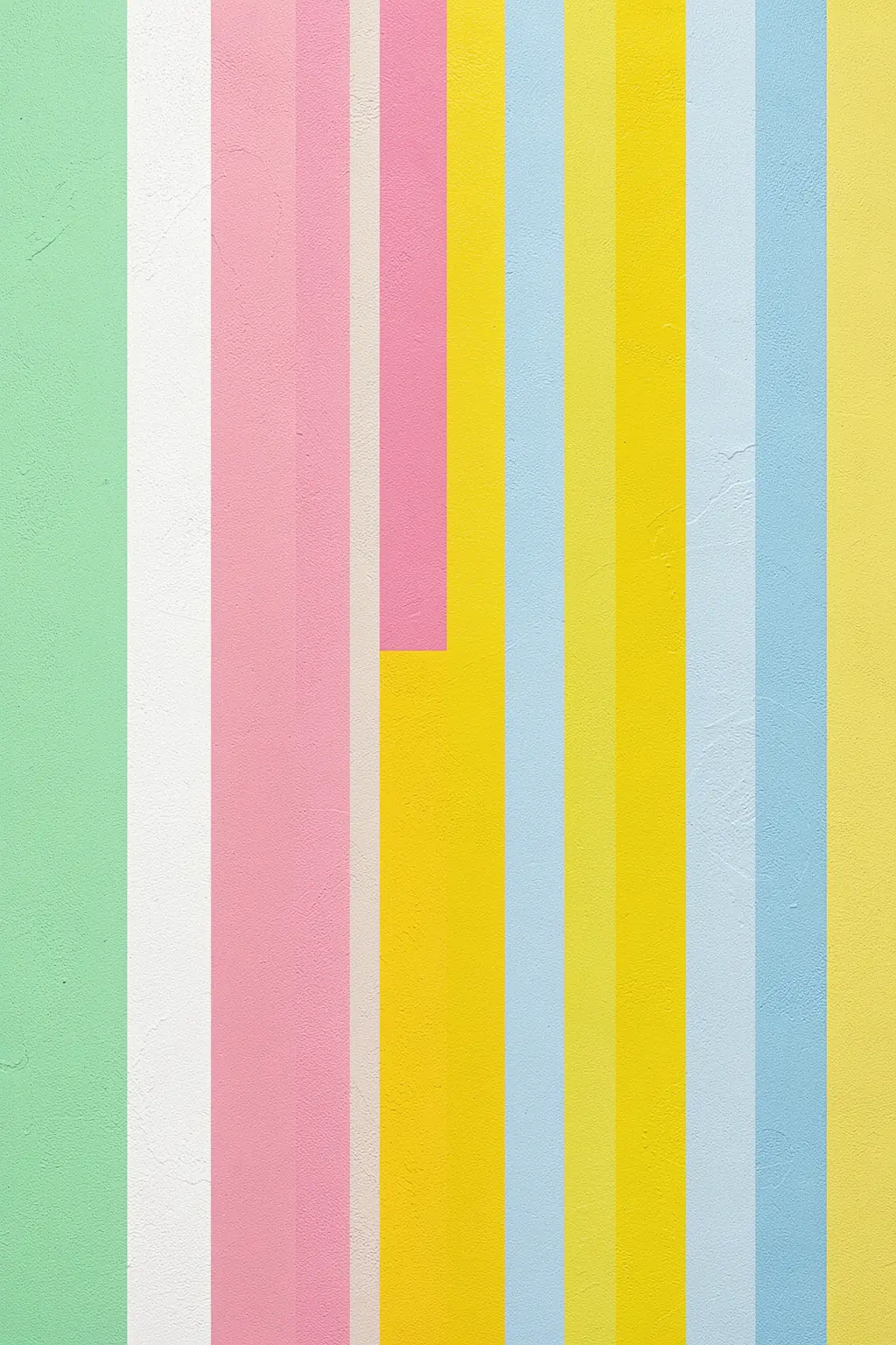 Happy Candy Stripes. Textured vertical stripes in pastel mint, white, pink, yellow, and pale blue create a simple color-block pattern.