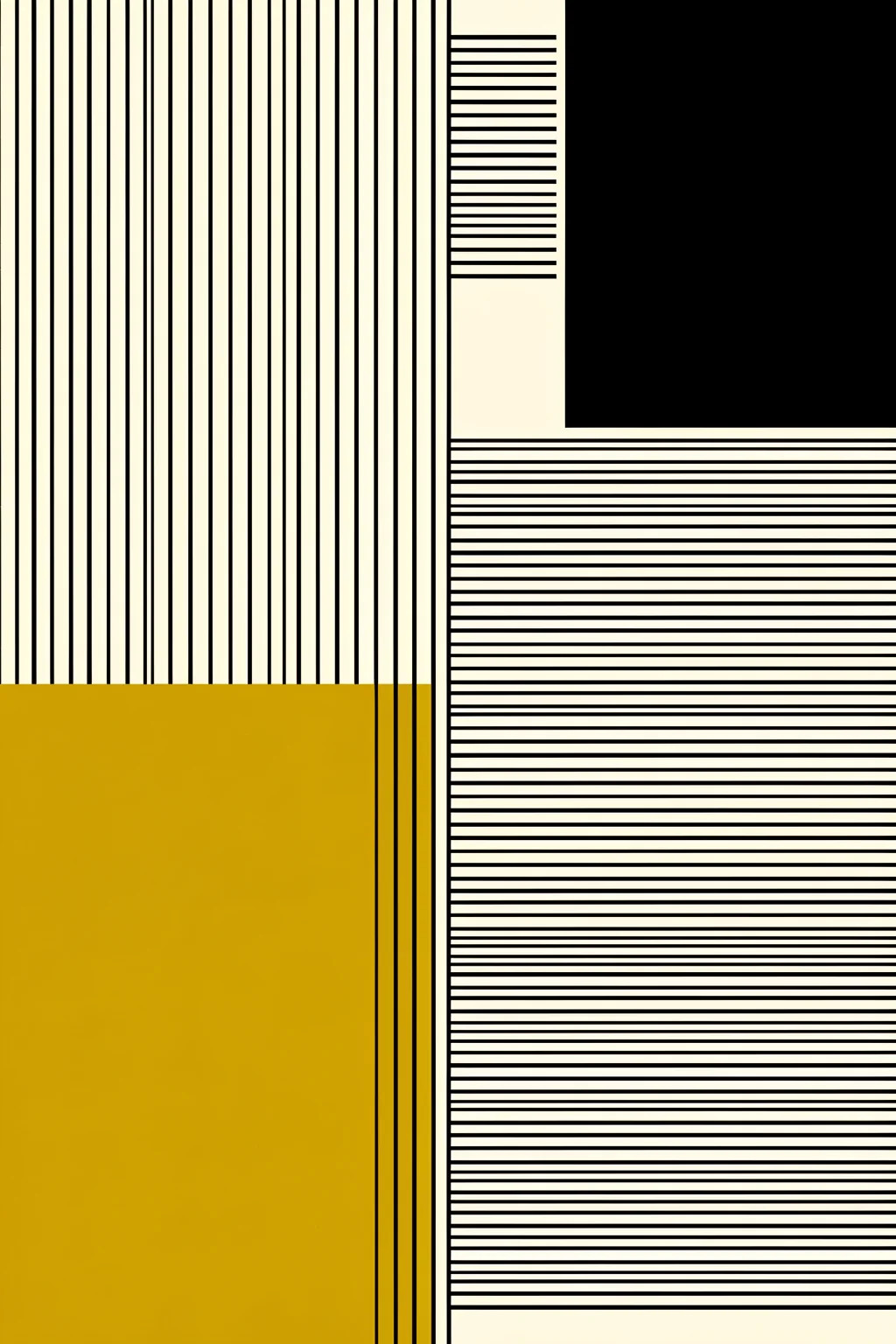 Abstract Lines and Shapes. Black vertical and horizontal lines divide cream and mustard blocks, with a solid black rectangle in the upper right.