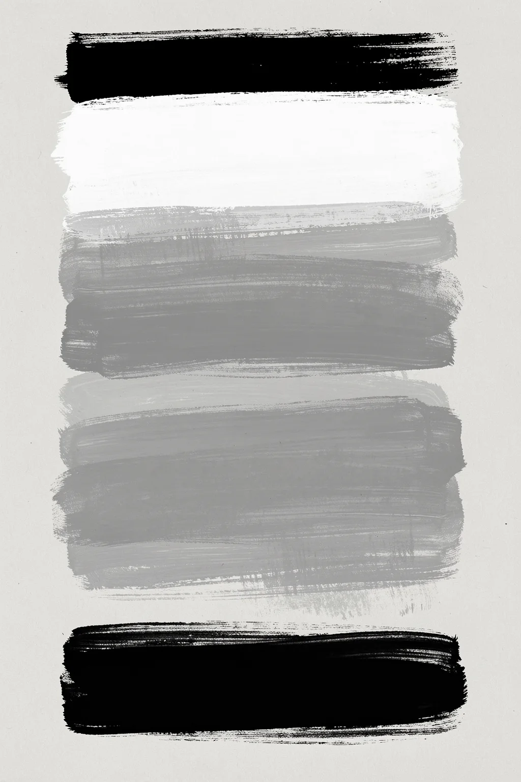 Abstract Brush Strokes 79. Five stacked horizontal brushstrokes in black, white, and shades of gray sit on a pale background.