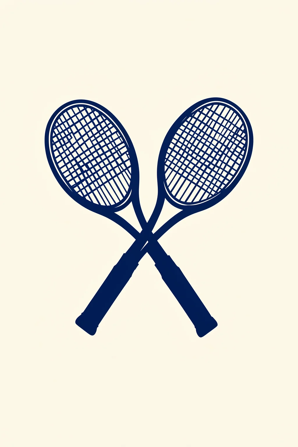 Saintbarthtennisclub. Two navy tennis racquets cross at their handles, their stringed heads forming a symmetrical emblem on a pale cream field.