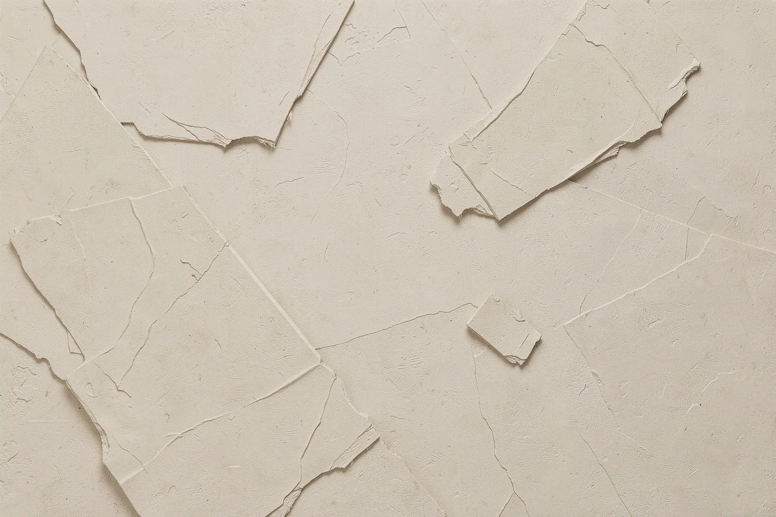 Flowing Essence. Overlapping torn-looking layers of pale cream paper fill the frame with subtle shadows and creases.