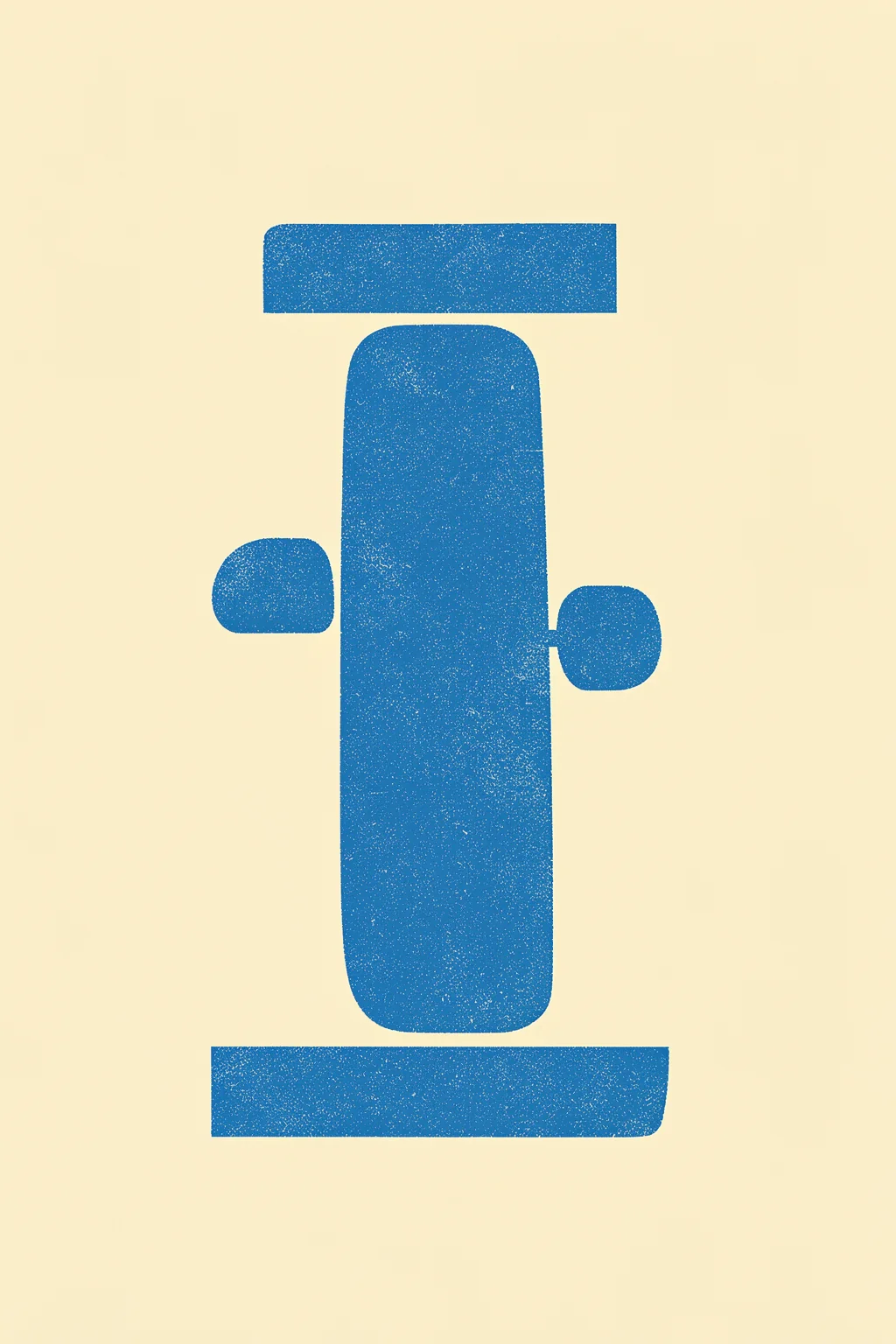 Blue Stylized Figure. A simple blue geometric figure-like form, built from rounded vertical shapes, stands on a pale cream ground.