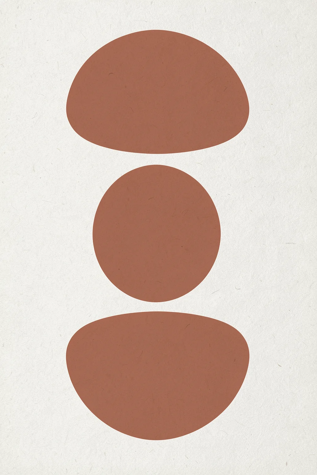Soft Geometric Balance. Three muted terracotta organic shapes are stacked vertically on textured cream.