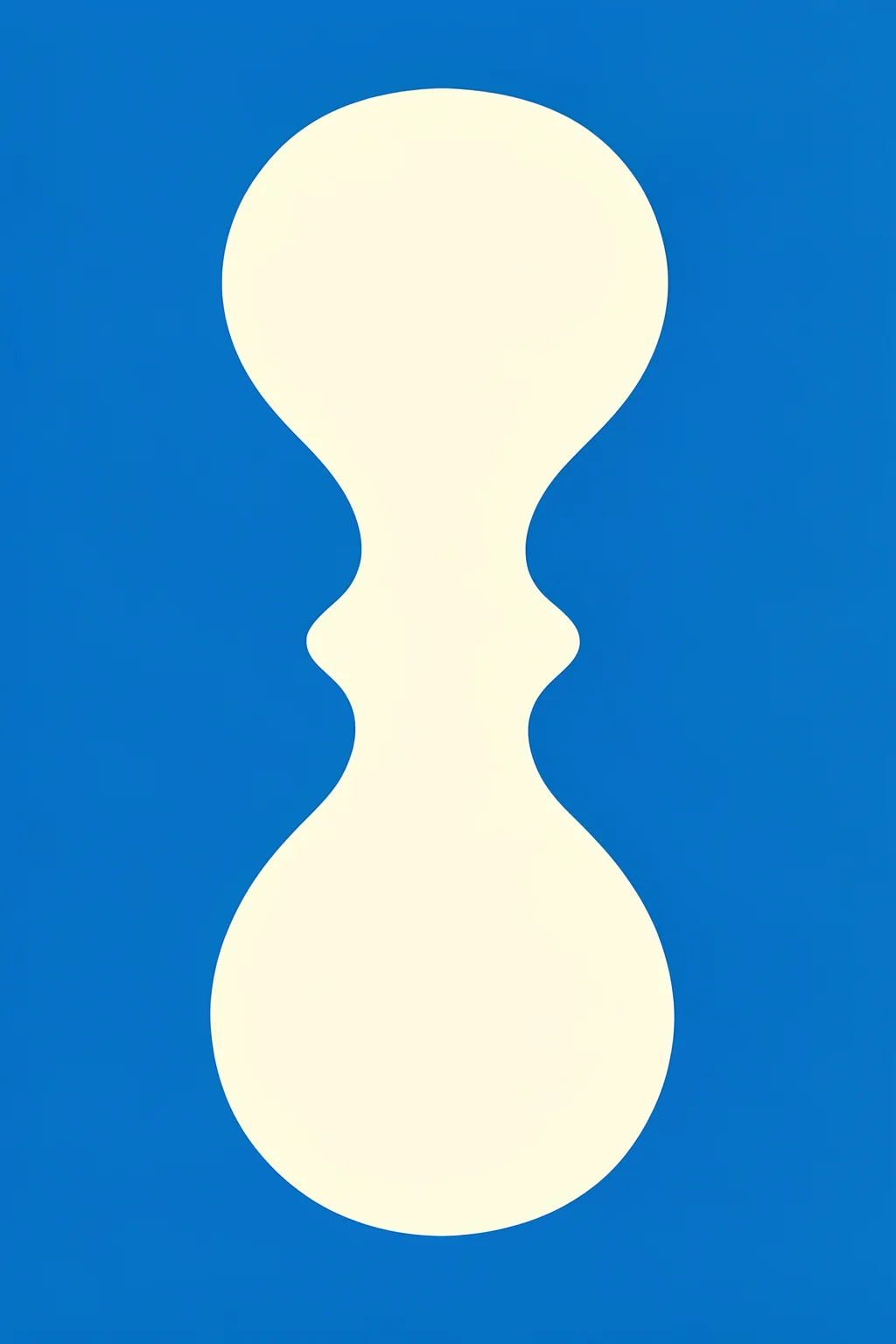 Organic Blue Minimal Shape. A creamy ivory organic form, narrow at the centre and rounded at both ends, sits on a vivid cobalt-blue field.