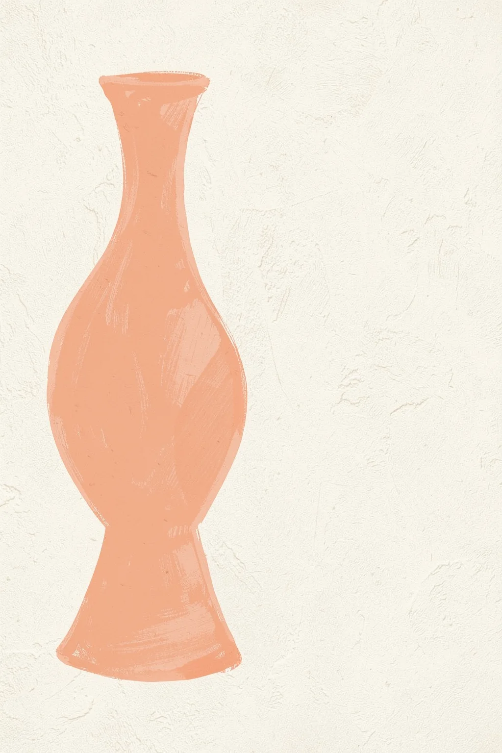 Organic Peach Vase. A softly painted peach-coloured vase stands alone on a lightly textured cream background.