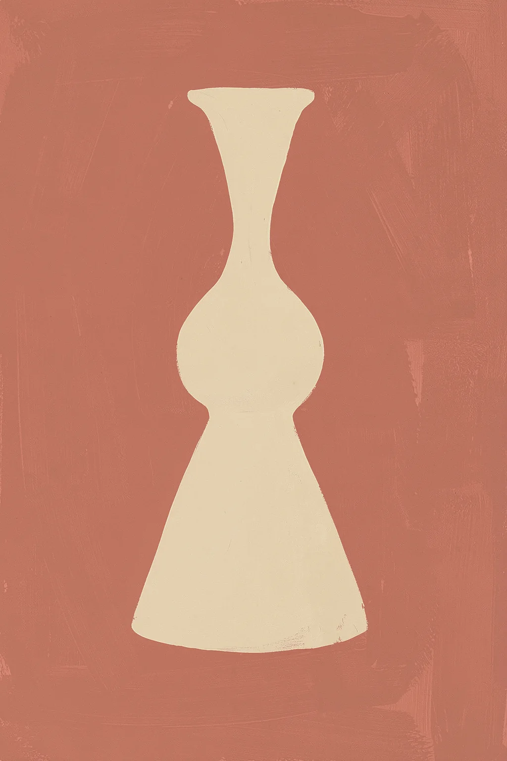 Earthy Abstract Vase. An ivory hourglass-shaped vase silhouette stands against a muted terracotta-brown field with a soft, textured finish.