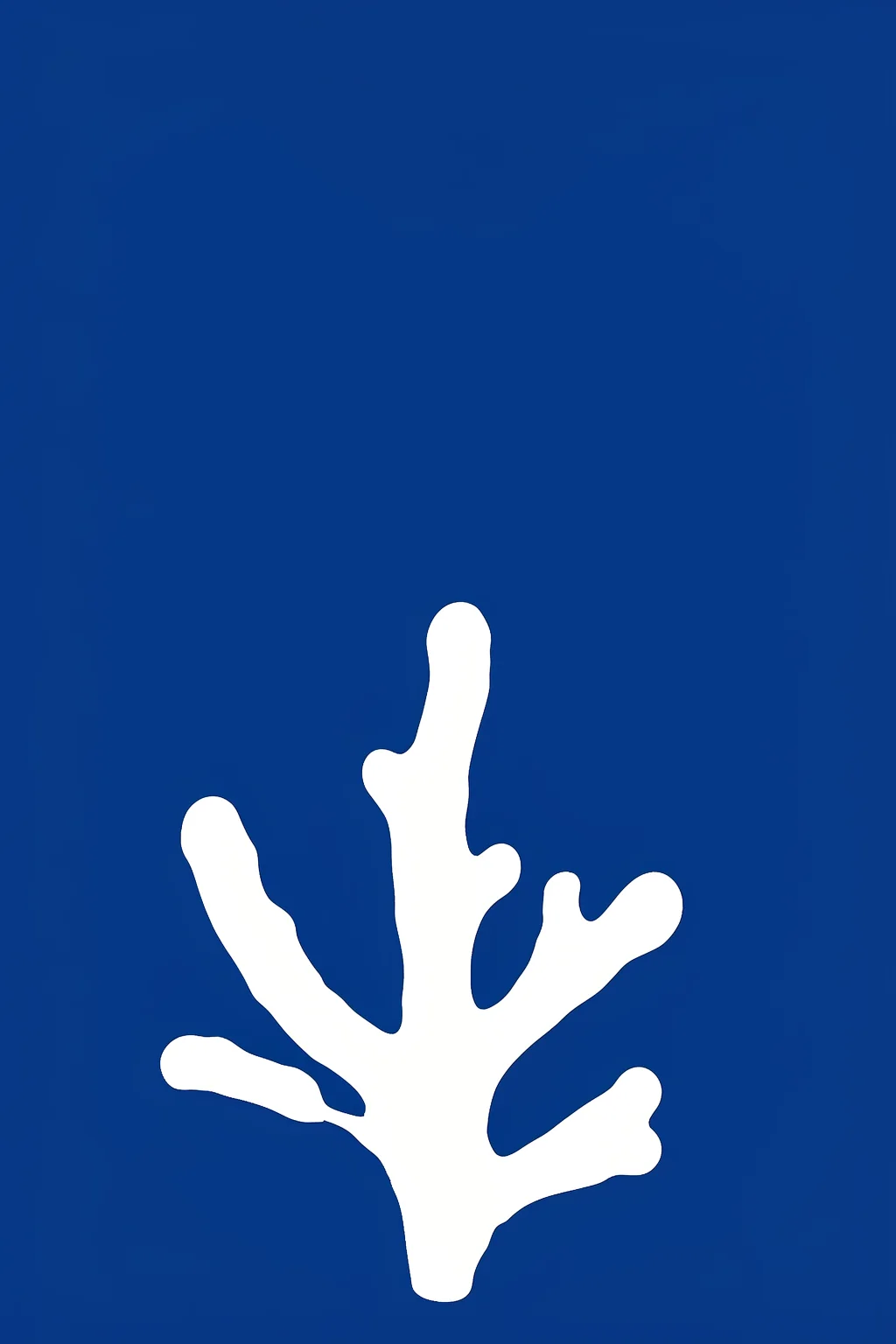 Organic Blue Shape. A branching white organic silhouette rises from the lower half of a solid cobalt-blue field.