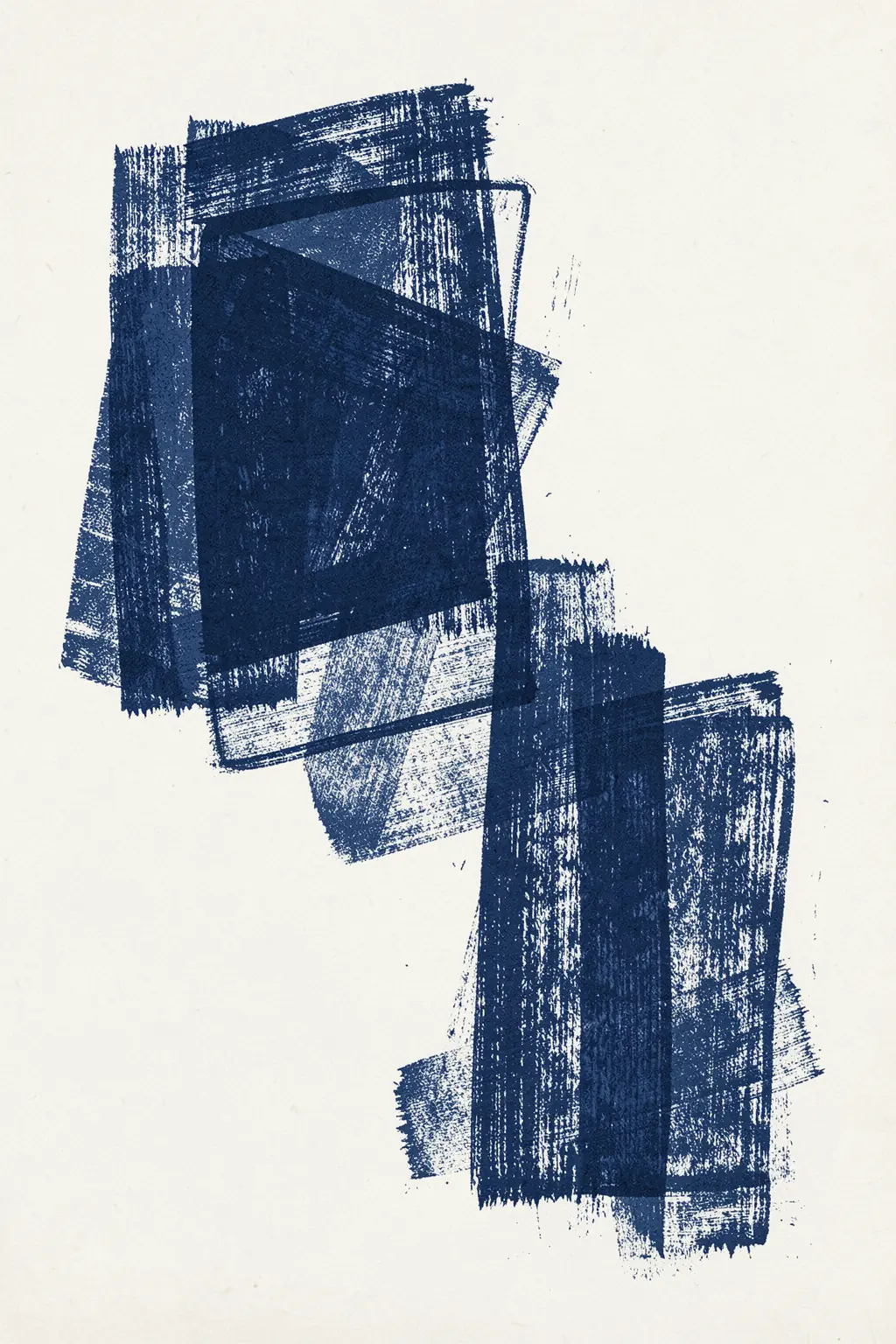 Dynamic Navy Shapes. Two separated clusters of layered navy brushstrokes sit on an open cream ground.