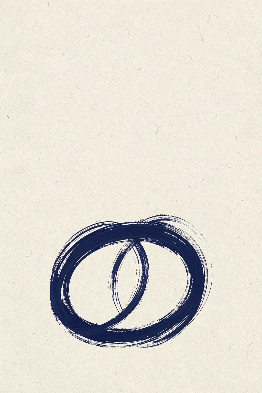 Navy Abstract Loops. Two overlapping navy brushstroke loops sit near the center of a warm, lightly textured cream field.