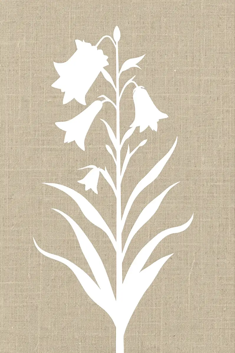 White Botanical Blooms. Translucent white lunaria seed pods and upright flower spikes stand against a cool grey-blue botanical backdrop.