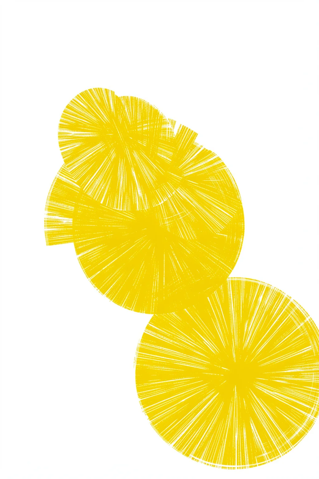 Golden Abstract Fans. Overlapping yellow fan-shaped forms radiate across a clean white background.