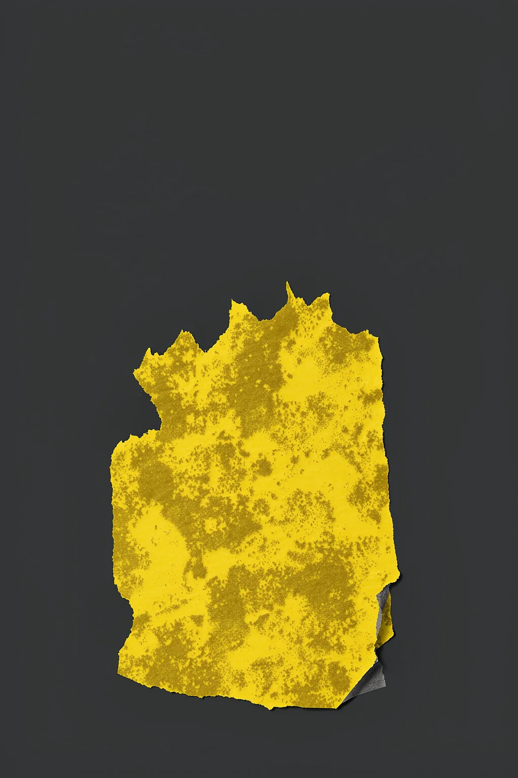 Golden Abstract Peak. A rough-edged, speckled golden-yellow form is centered on a charcoal-grey background.