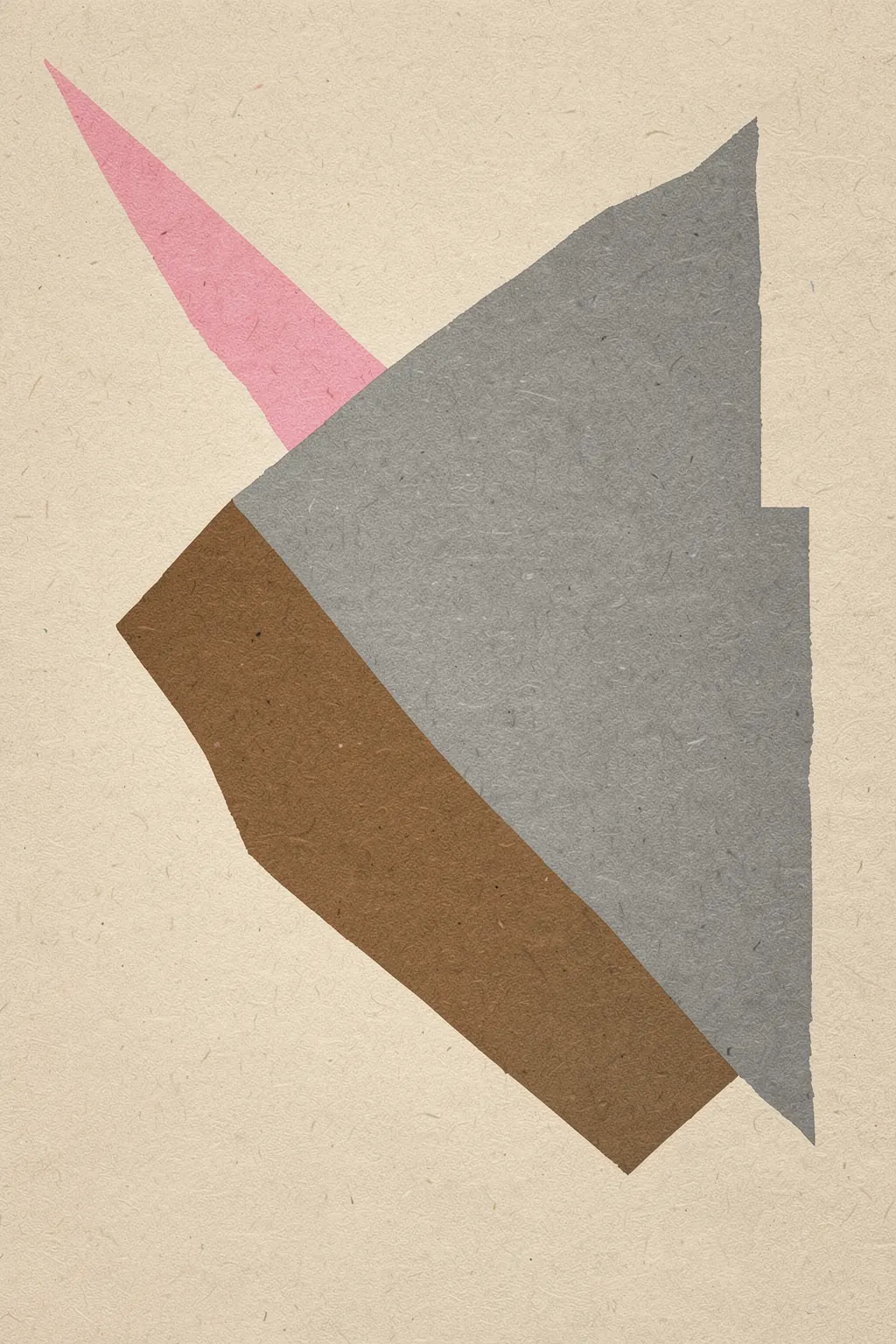 Design. Muted pink, brown and gray angular shapes overlap on textured cream in a minimal geometric composition.