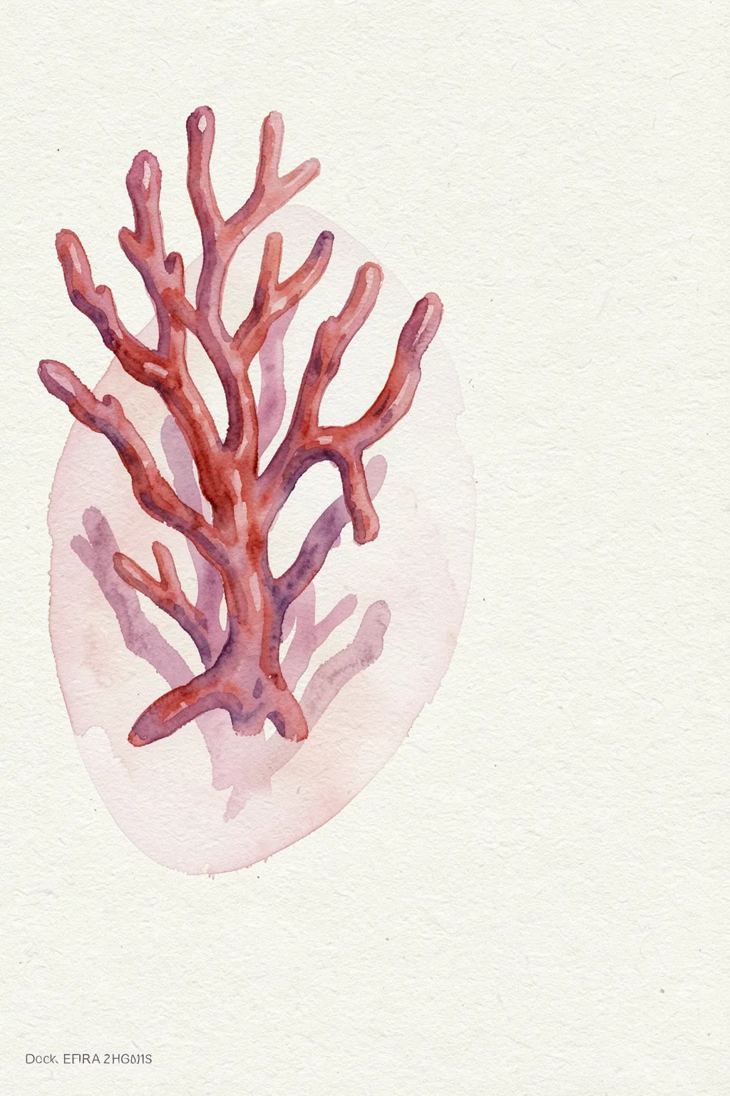 Pink Coral Watercolor. A branching pink and coral watercolor form spreads across textured ivory paper, with a pale blush wash behind it.
