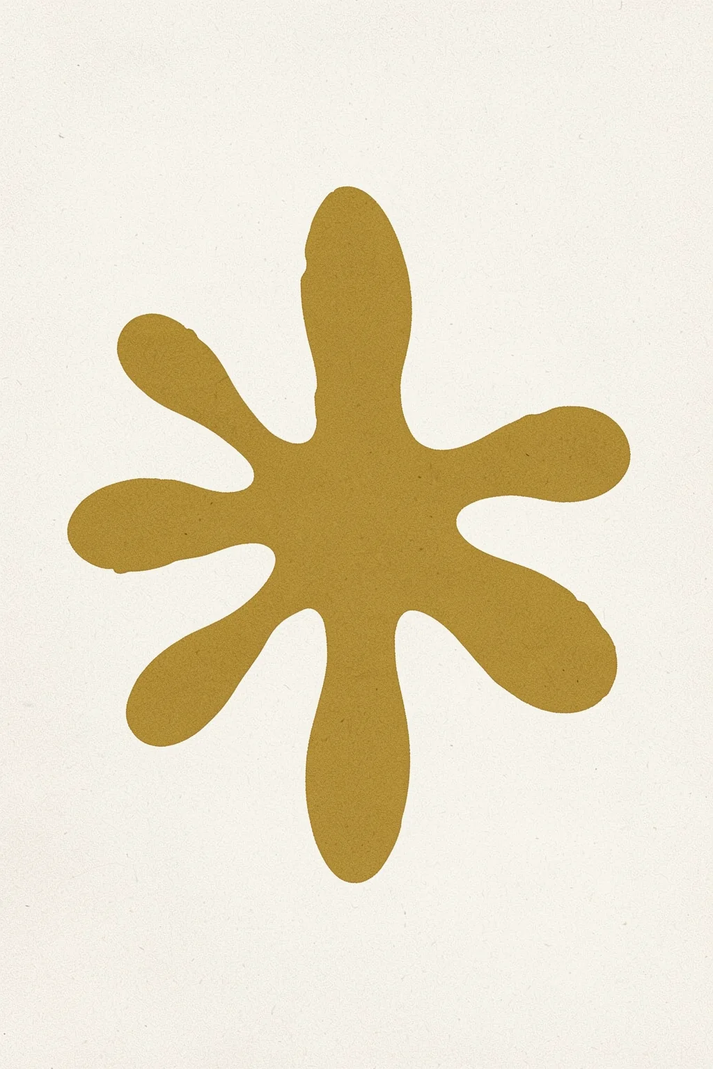 Golden Organic Shape. A single irregular ochre-gold organic shape floats on textured ivory paper.