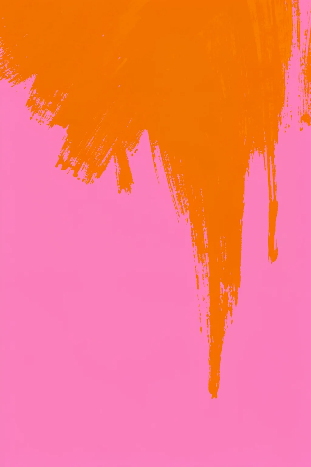 Orange Over Blossom. Broad orange brushstrokes overlap a vivid pink ground in an energetic abstract composition.