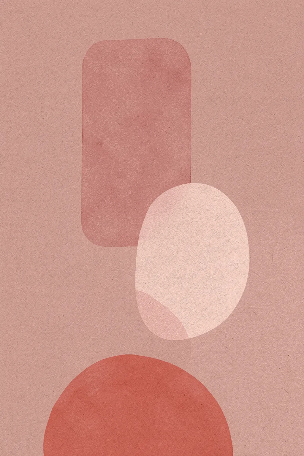 Abstraction 2. Muted rose, cream and terracotta rounded shapes overlap on a dusty pink textured background.