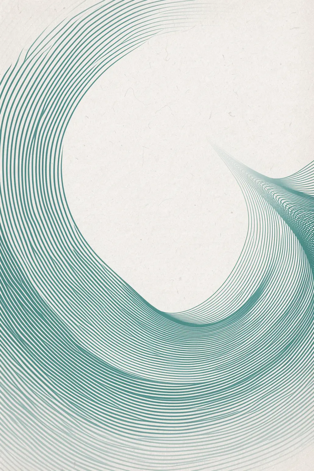 Undulating Blue Landscape. Fine teal contour lines undulate like waves around an open center on textured ivory.