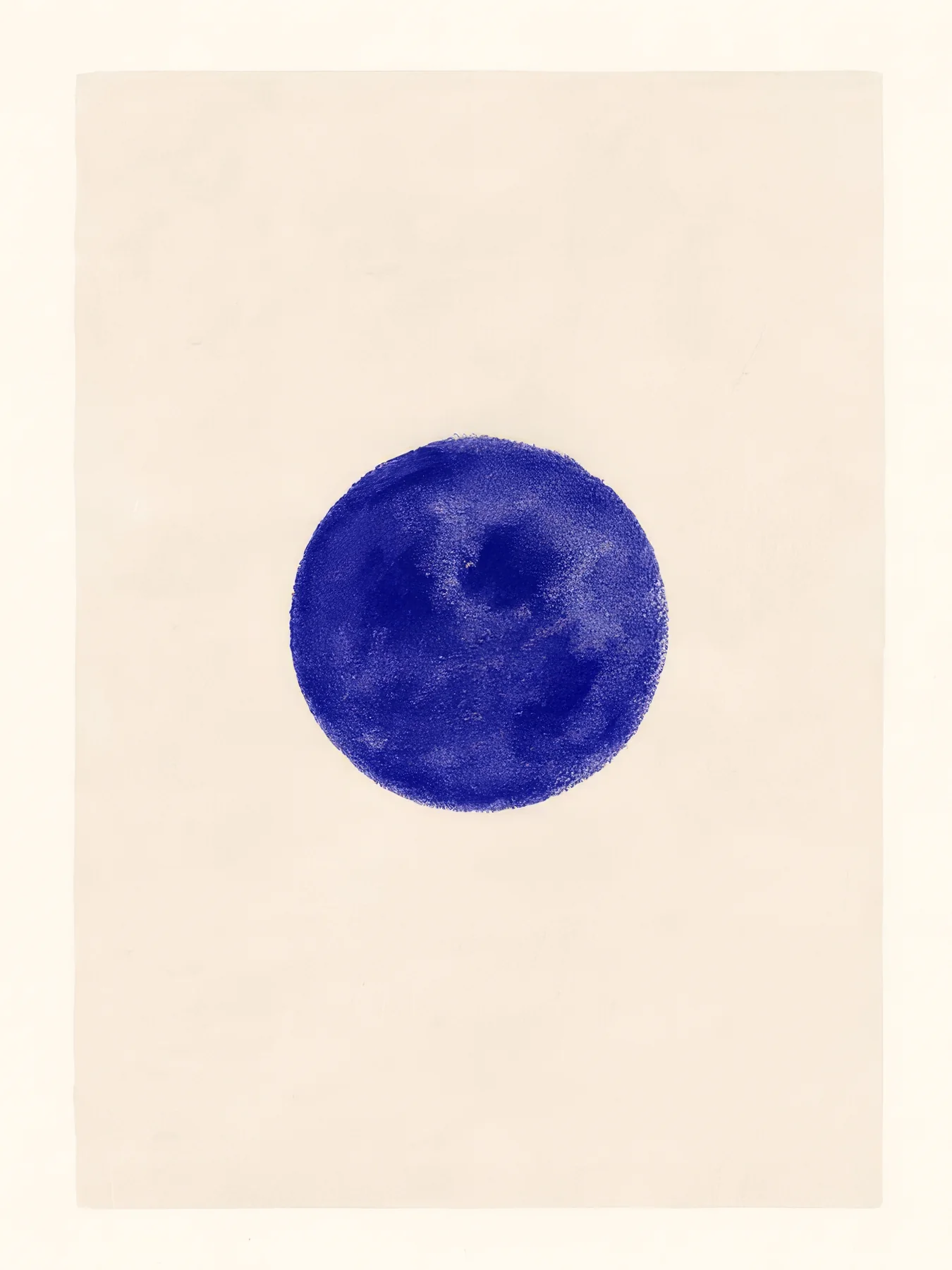 Onlly poster, Blue Circle on Ivory: A single rich-blue circle is centred on a softly textured cream field.