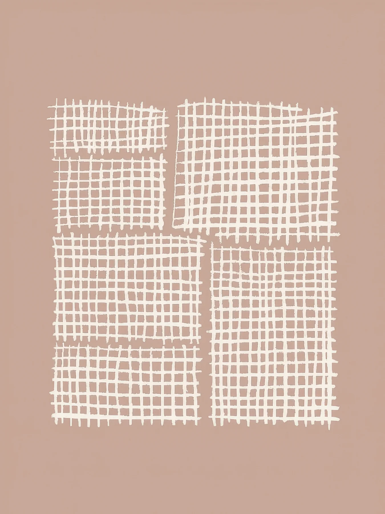 Onlly poster, Woven Grid Blocks: Four pale rectangular grids sit in a balanced arrangement on muted taupe.