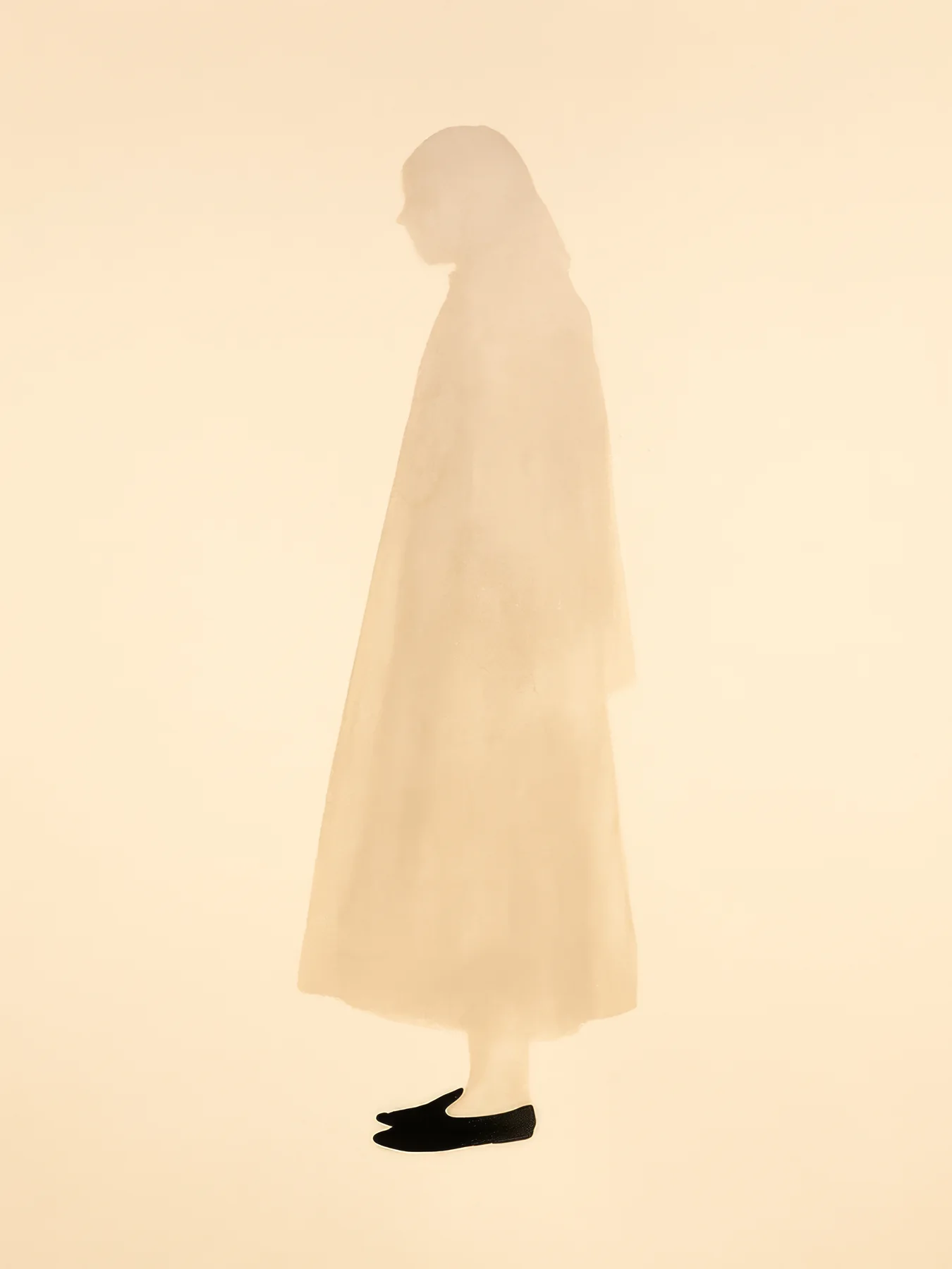 Onlly poster, Figure in a Light Dress: A softly rendered figure in a long light dress stands against a warm golden background.