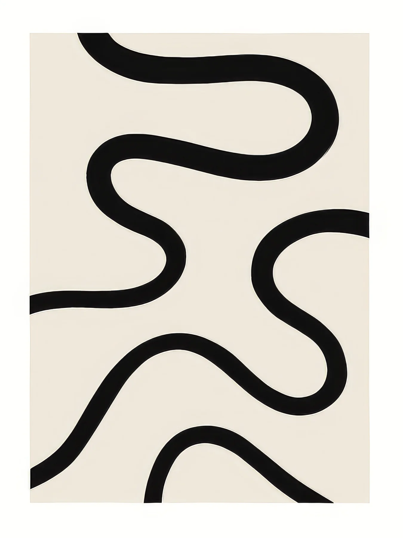 Onlly poster, Black Winding Line: A thick black line bends and loops freely across an ivory ground.