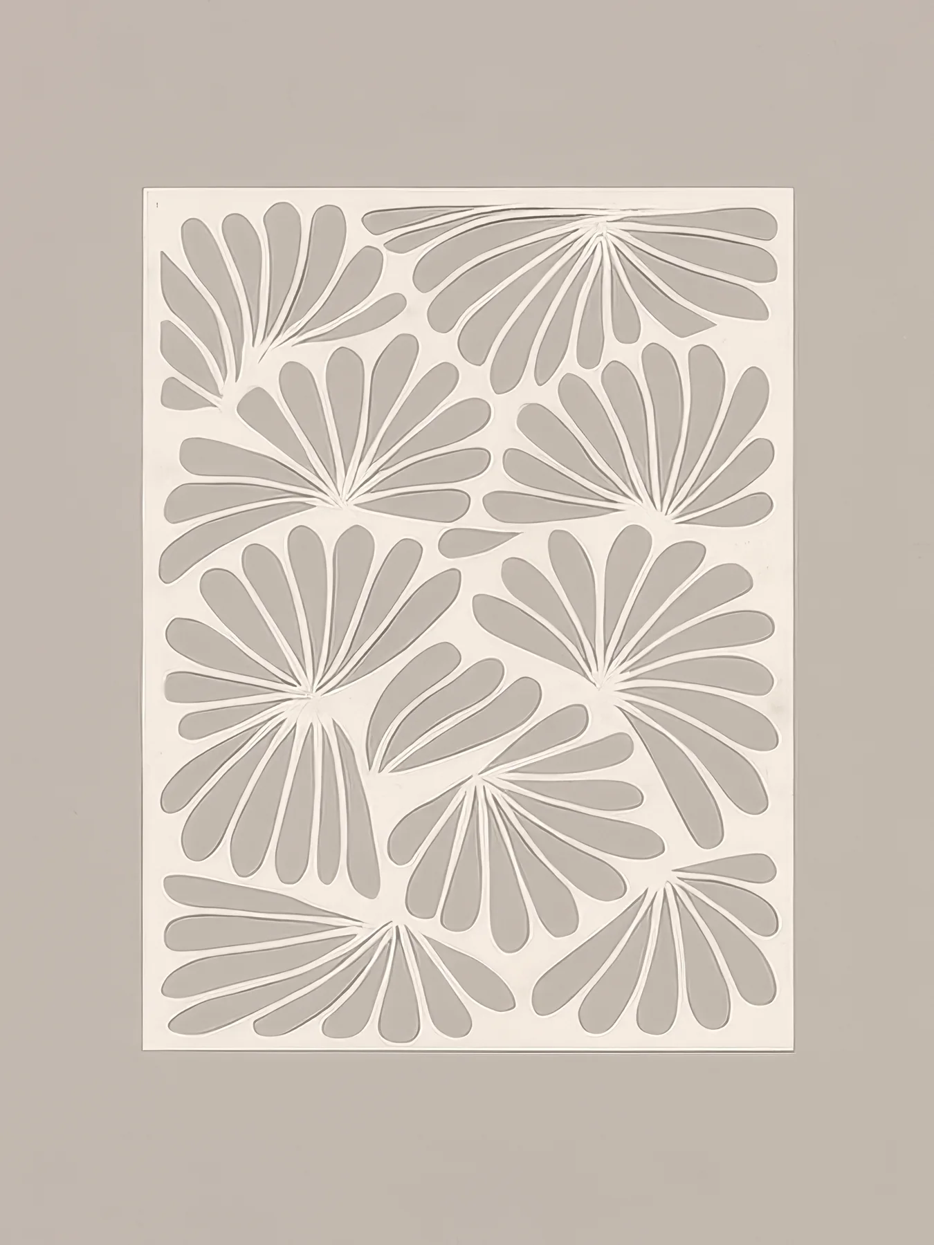 Onlly poster, Repeating Floral Medallions: A field of delicate pale floral shapes forms an orderly all-over pattern.