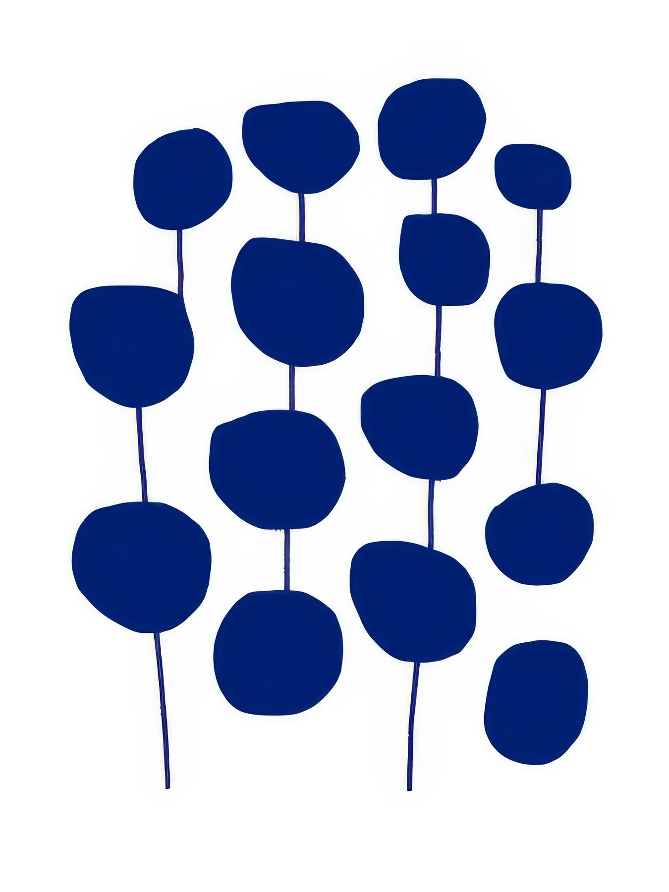 Onlly poster, Blue Berries on Branches: Rounded deep-blue forms are arranged on thin branching stems.