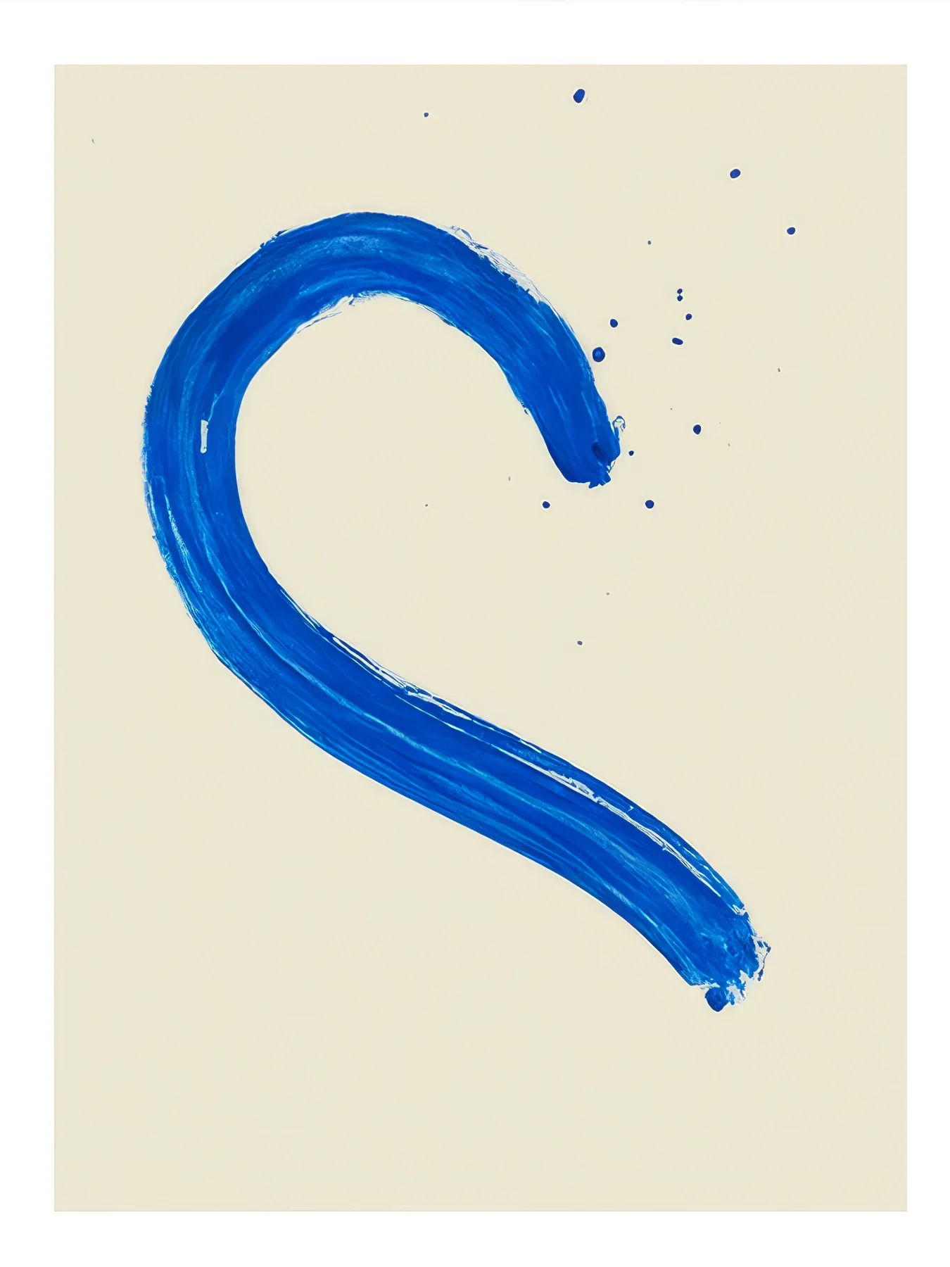 Onlly poster, Blue Ribbon Line: A broad cobalt-blue line loops in a loose S-shaped gesture on pale paper.