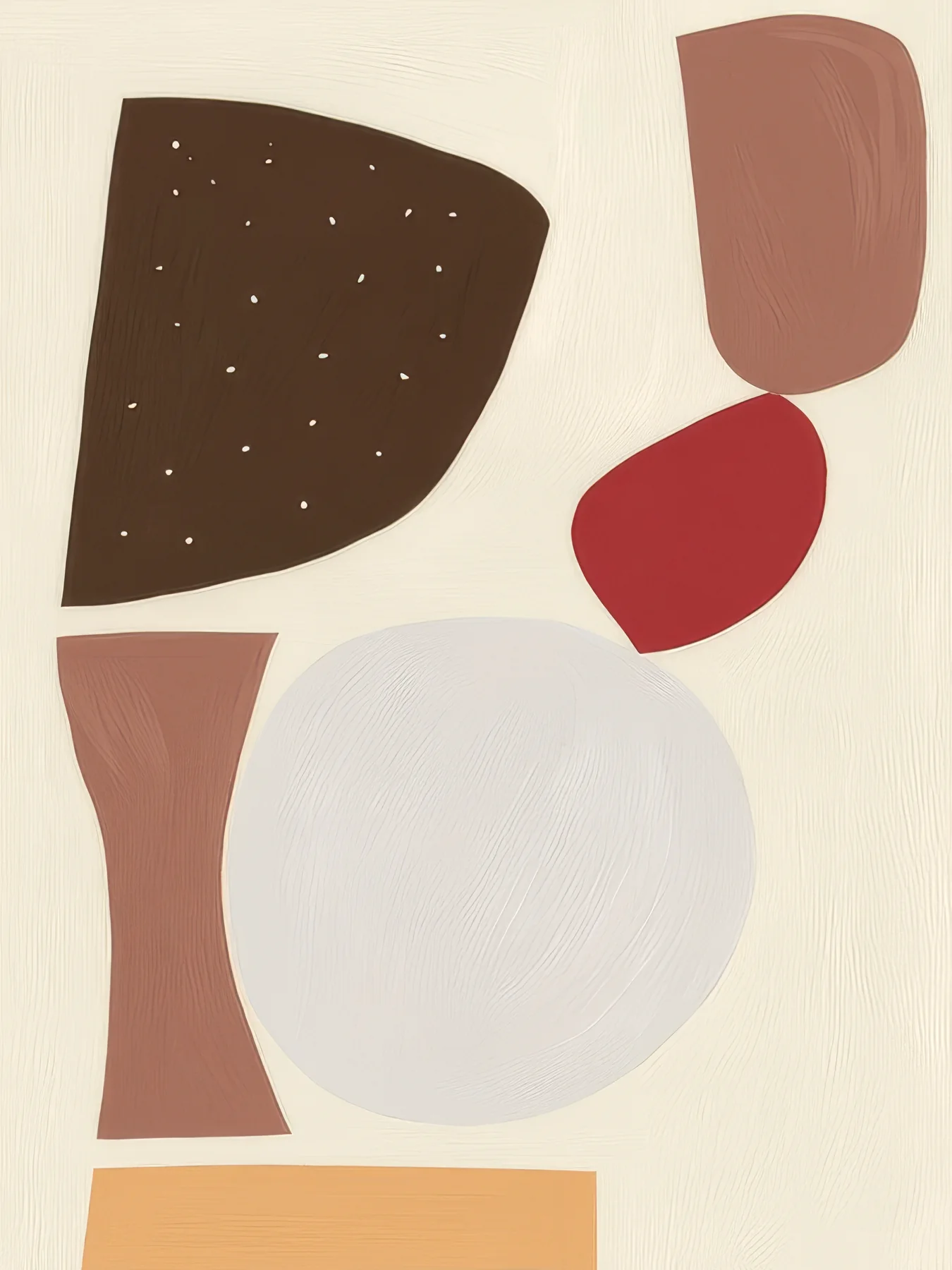 Onlly poster, Warm Abstract Cutouts: Rounded geometric fragments in brown, rust, ivory and rose create a loose collage.