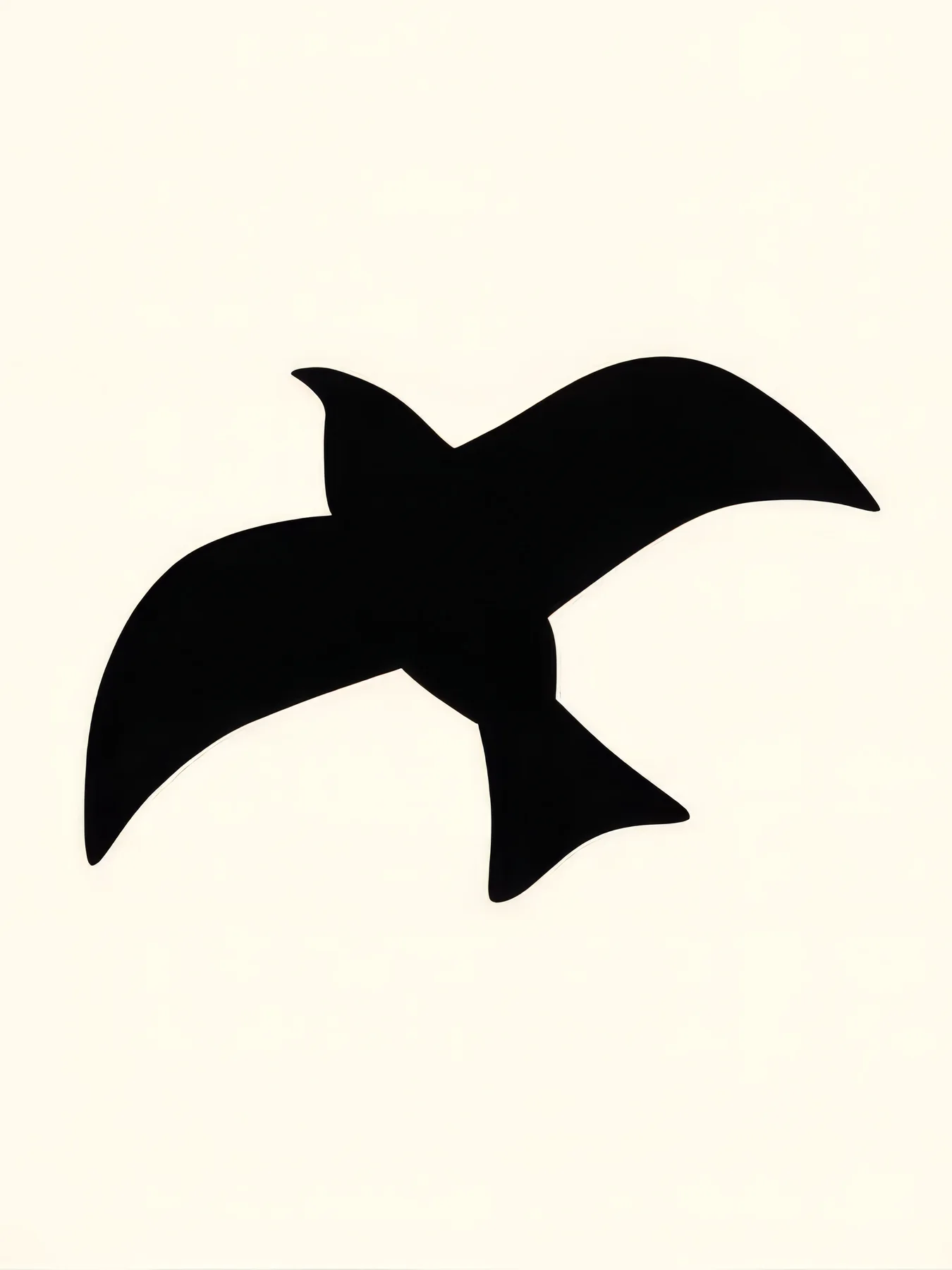 Onlly poster, Black Bird Silhouette: A small black bird in flight is isolated against a pale background.