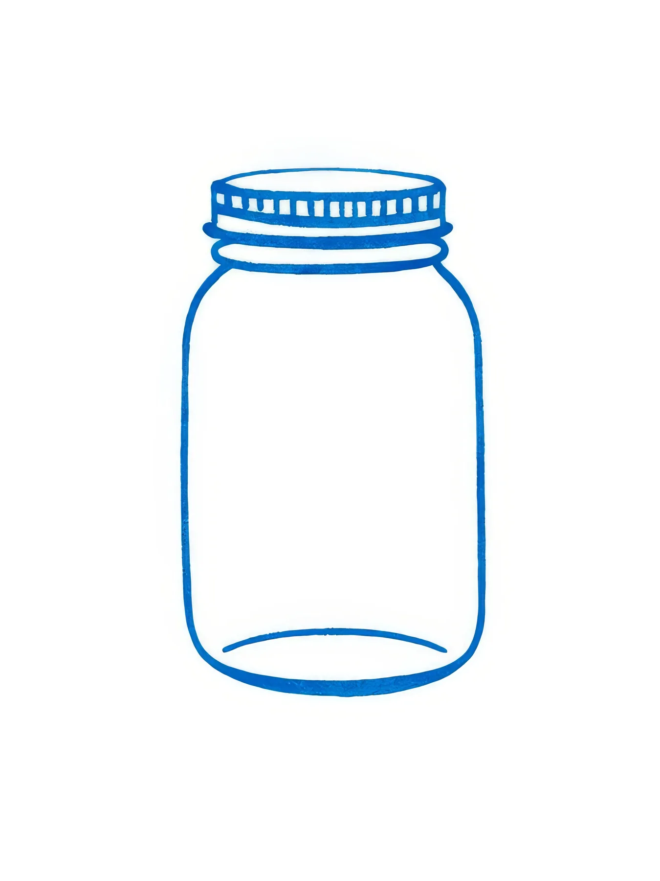 Onlly poster, Empty Glass Jar: A clear jar with a blue lid is outlined in blue on a warm pale field.